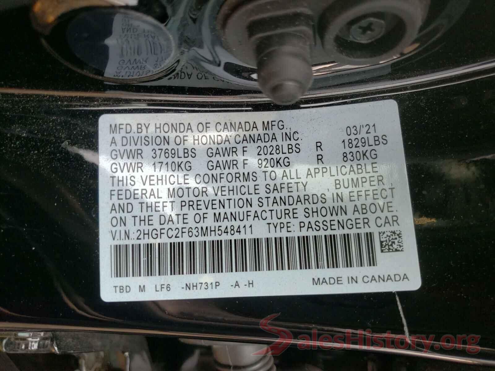 2HGFC2F63MH548411 2021 HONDA CIVIC