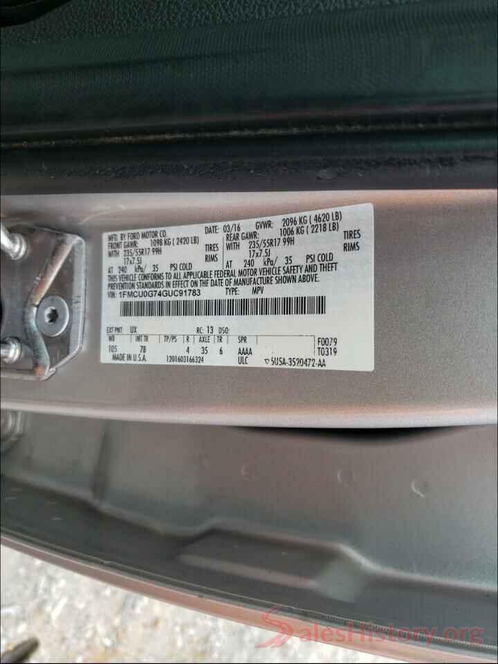 1FMCU0G74GUC91783 2016 FORD ESCAPE