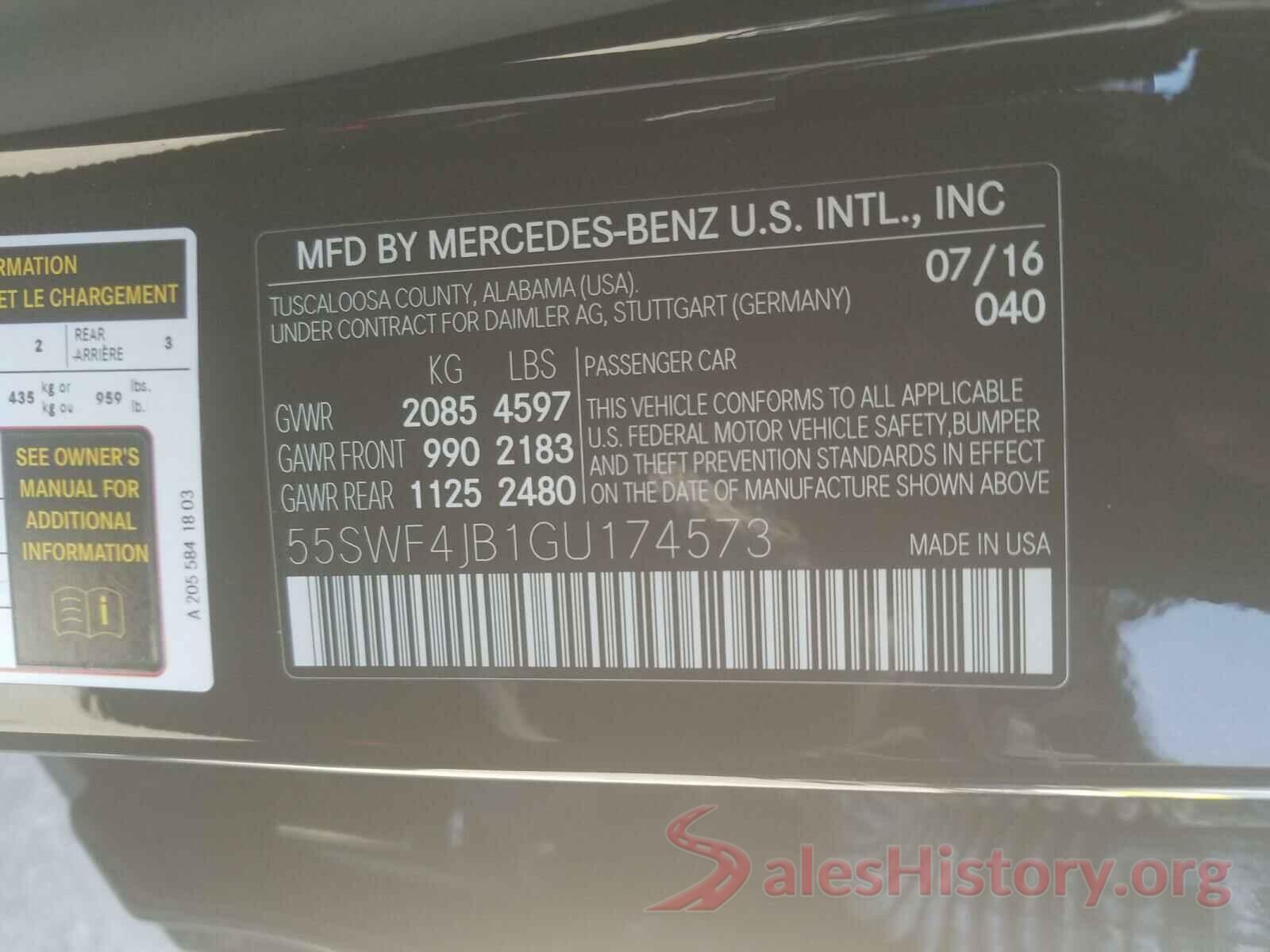 55SWF4JB1GU174573 2016 MERCEDES-BENZ C CLASS