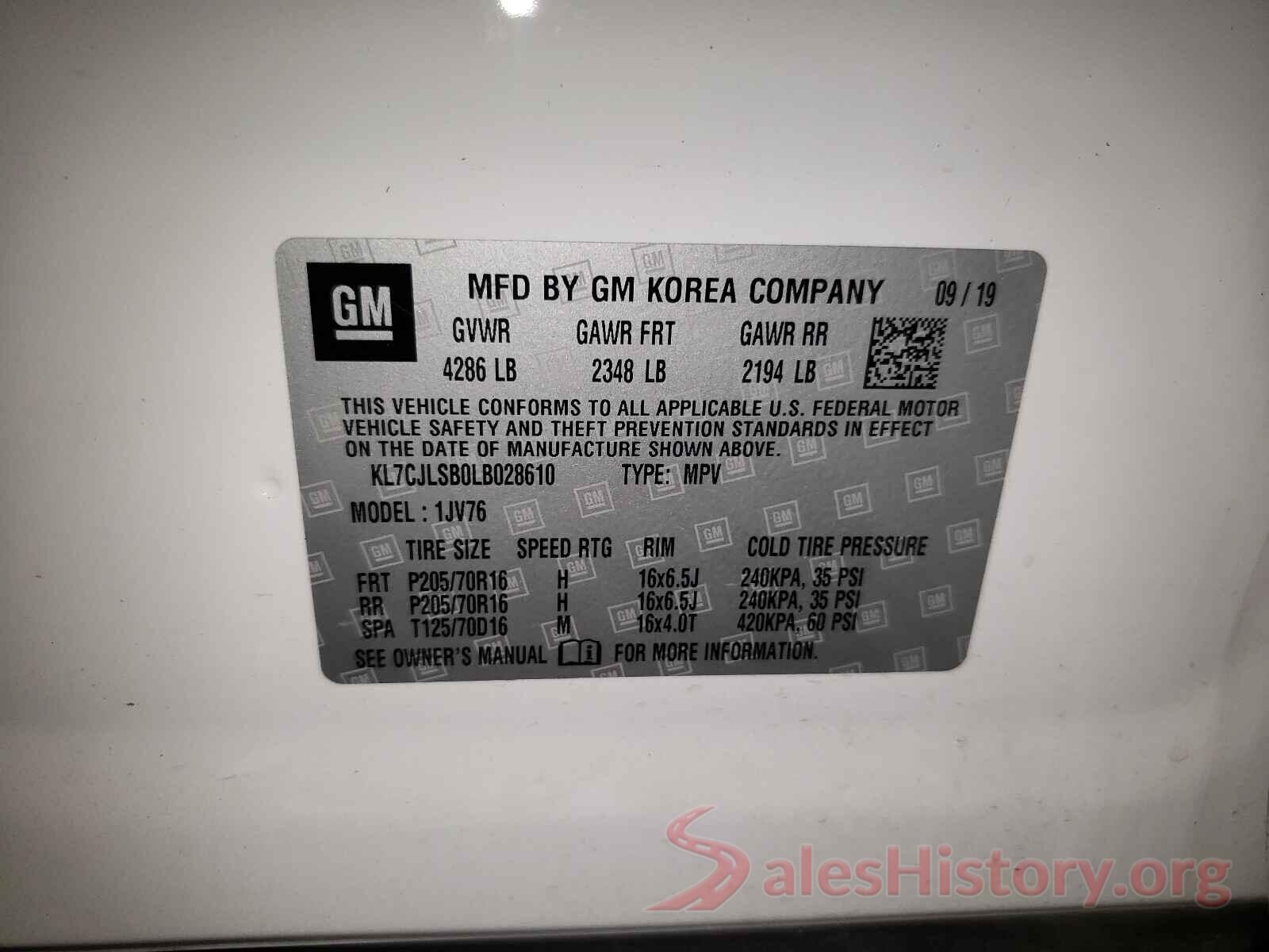 KL7CJLSB0LB028610 2020 CHEVROLET TRAX