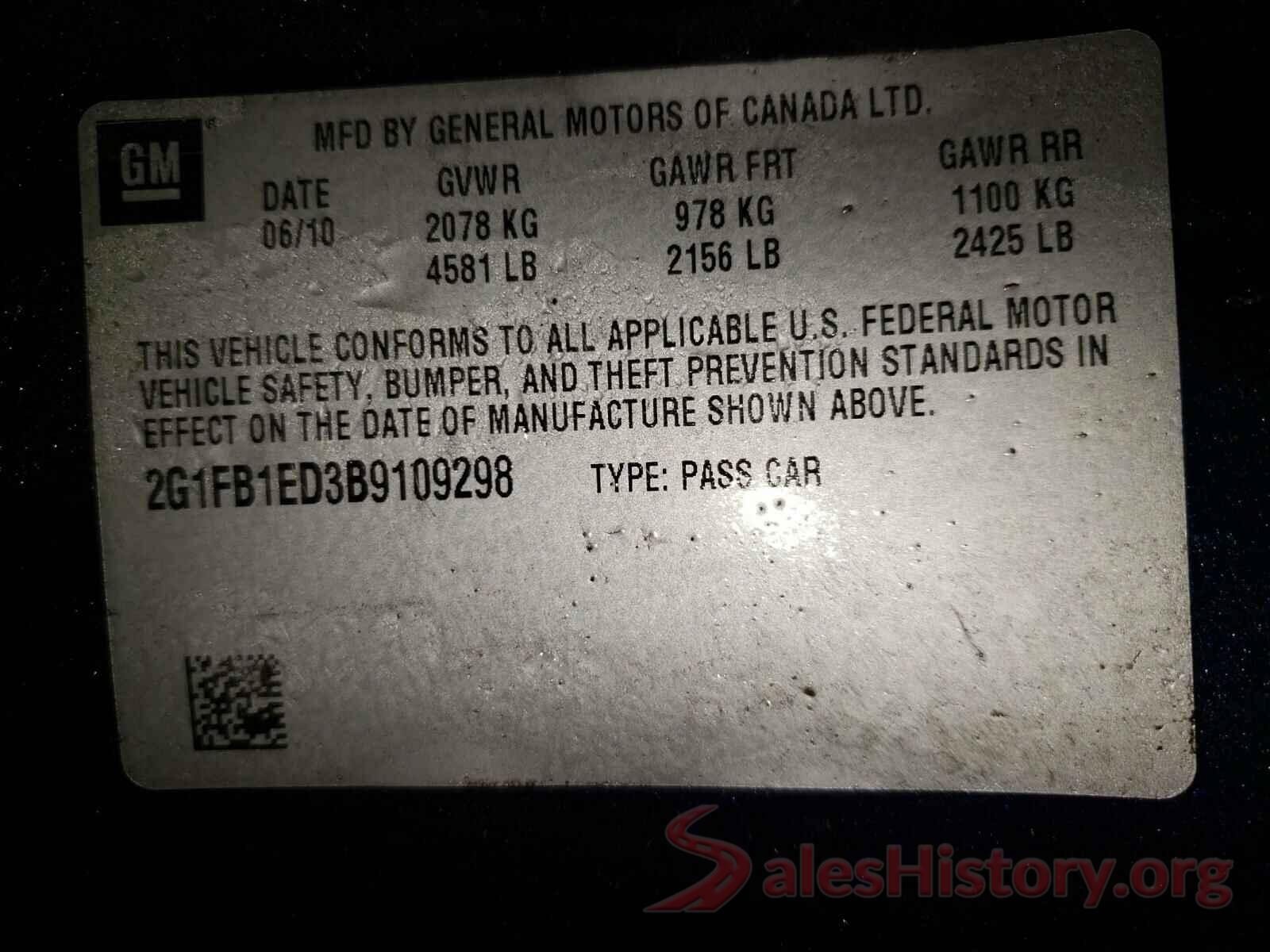 2G1FB1ED3B9109298 2011 CHEVROLET CAMARO