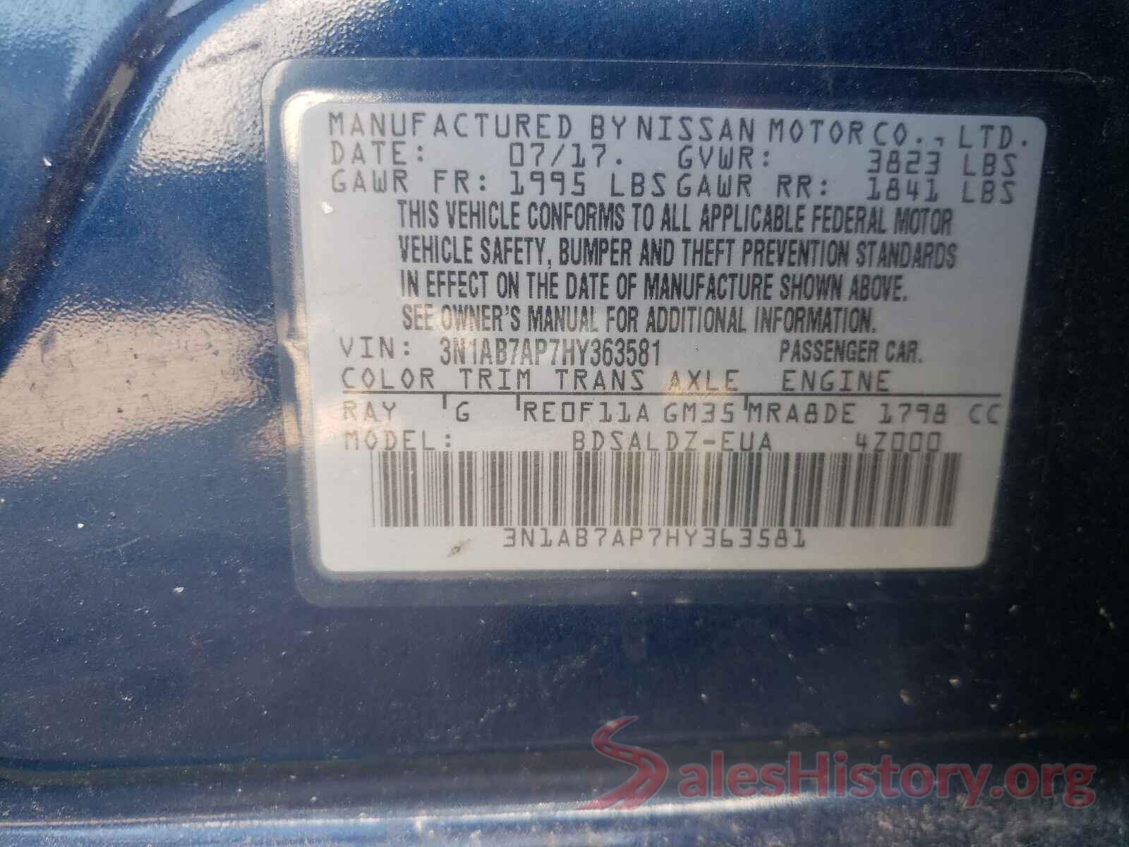 3N1AB7AP7HY363581 2017 NISSAN SENTRA