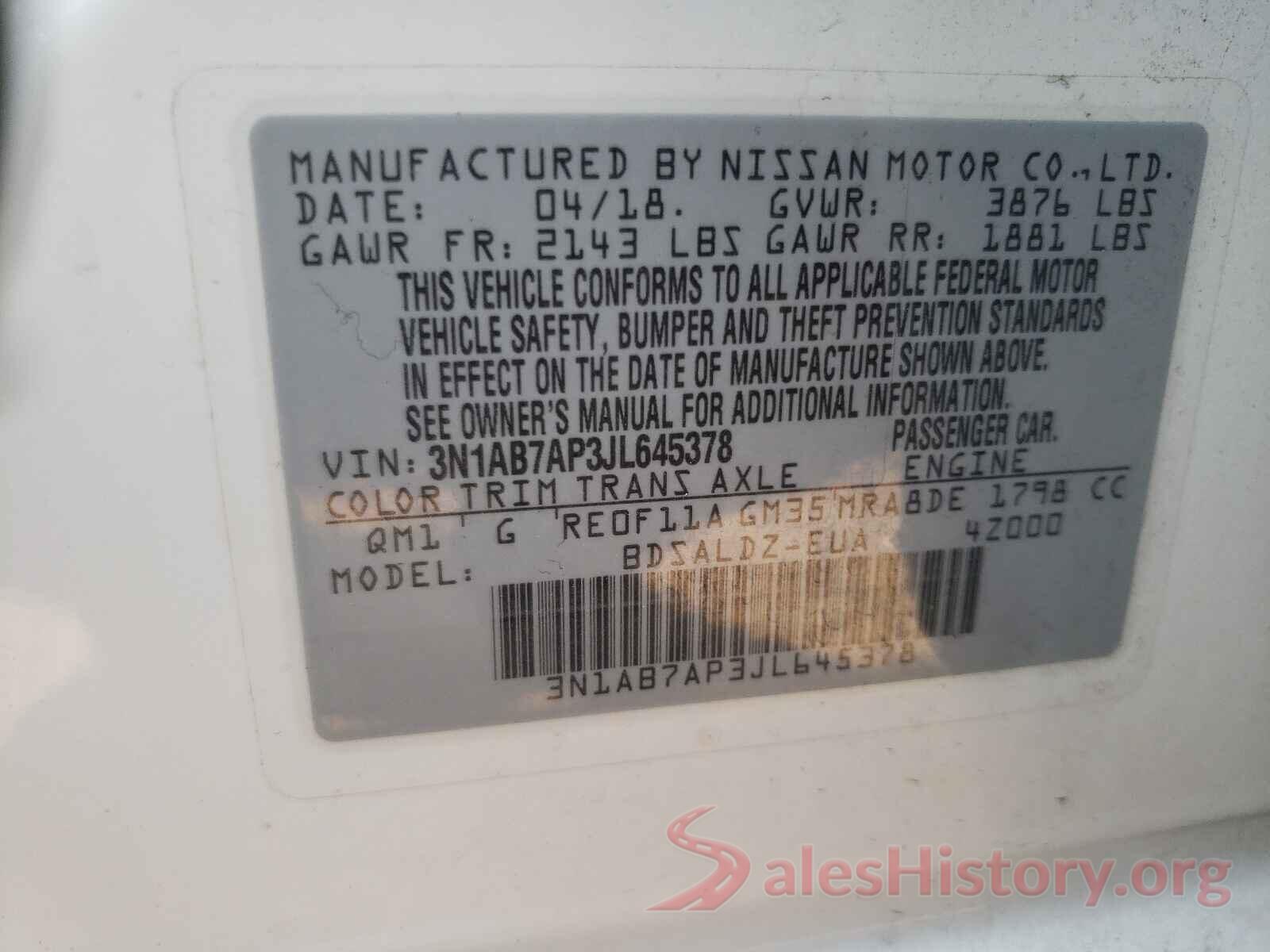 3N1AB7AP3JL645378 2018 NISSAN SENTRA