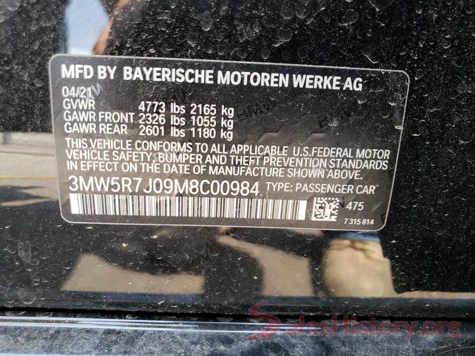 3MW5R7J09M8C00984 2021 BMW 3 SERIES