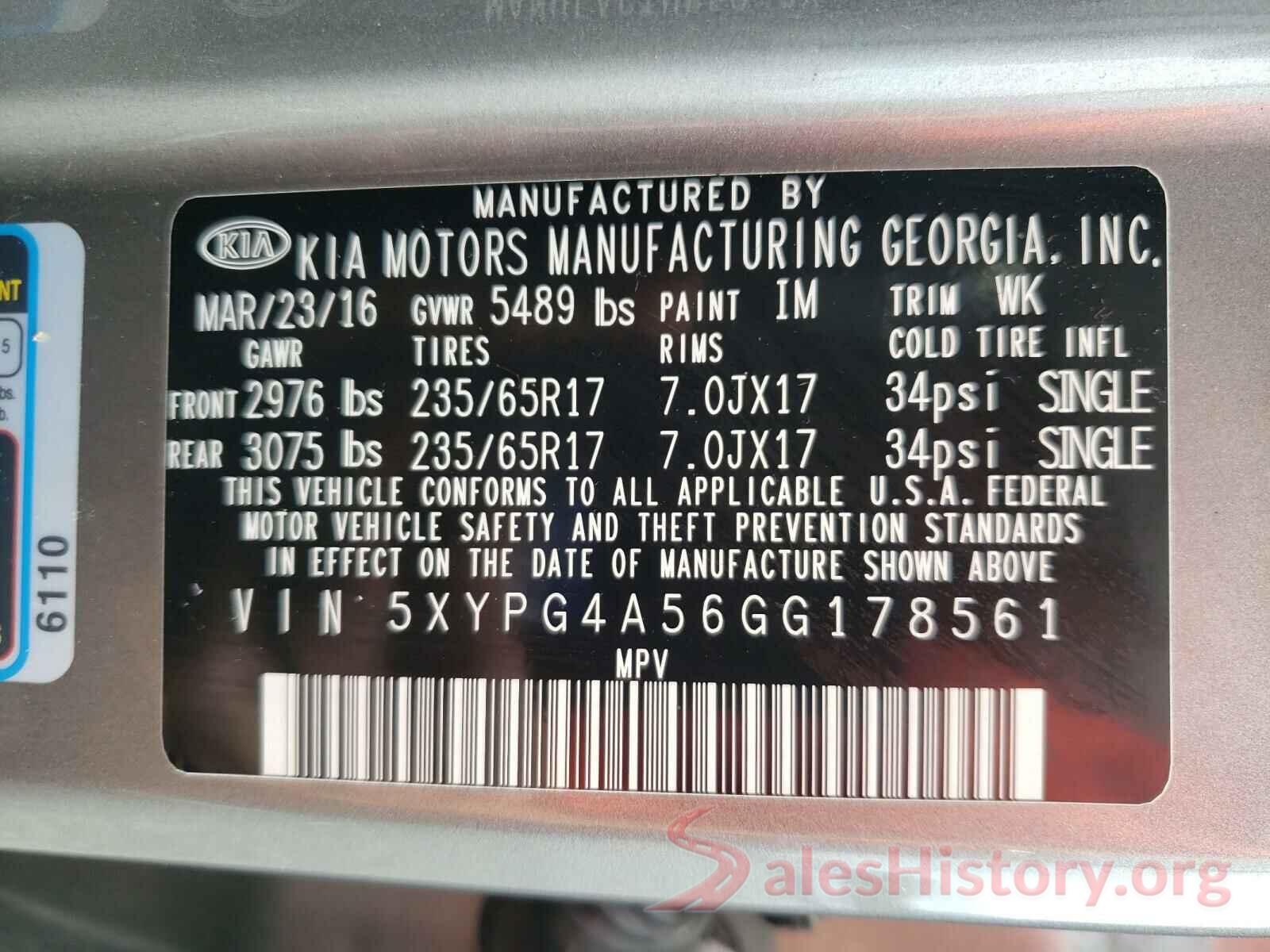 5XYPG4A56GG178561 2016 KIA SORENTO