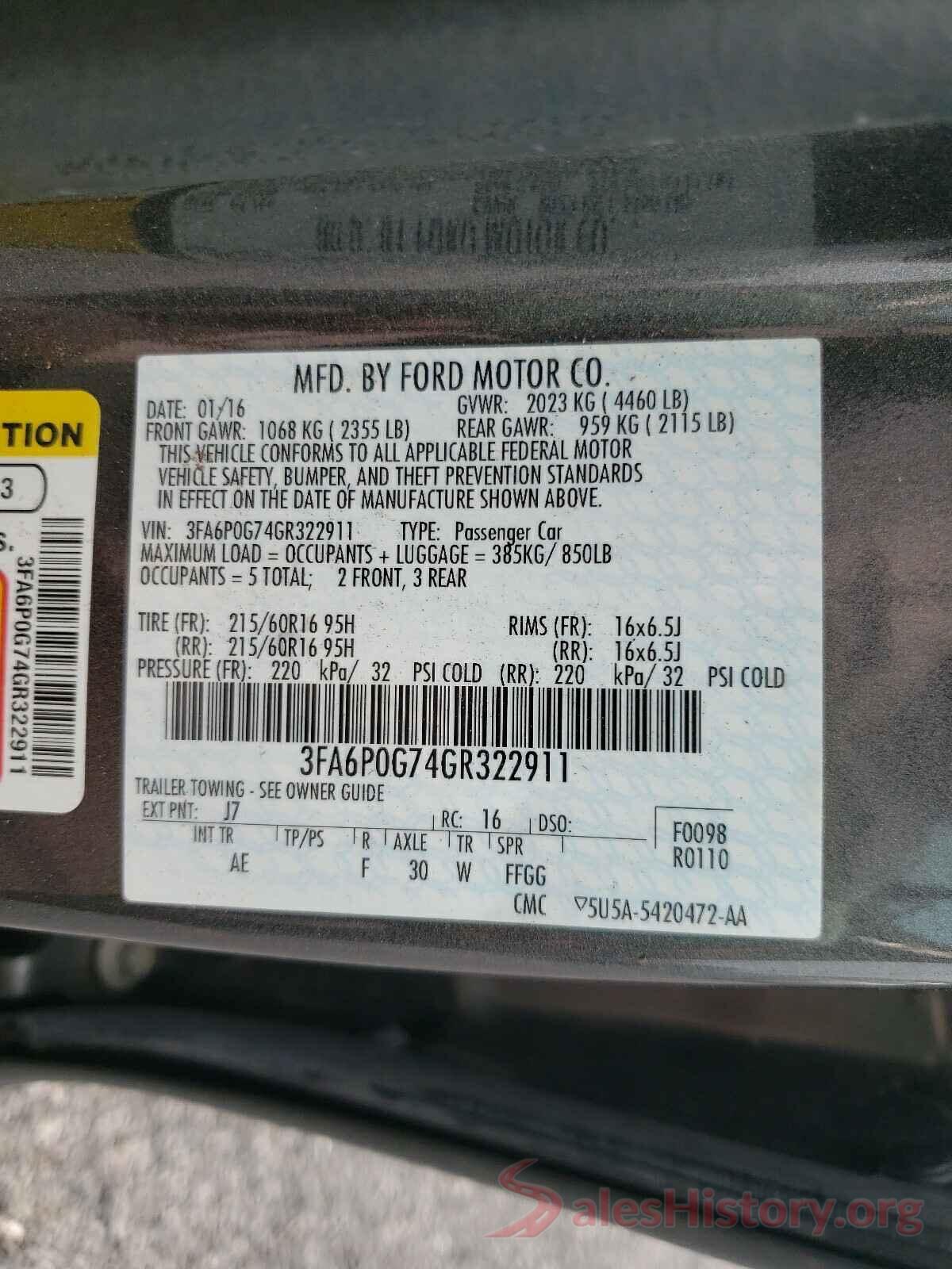 3FA6P0G74GR322911 2016 FORD FUSION