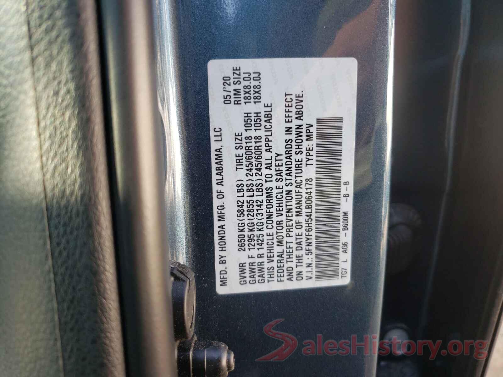 5FNYF6H54LB064178 2020 HONDA PILOT