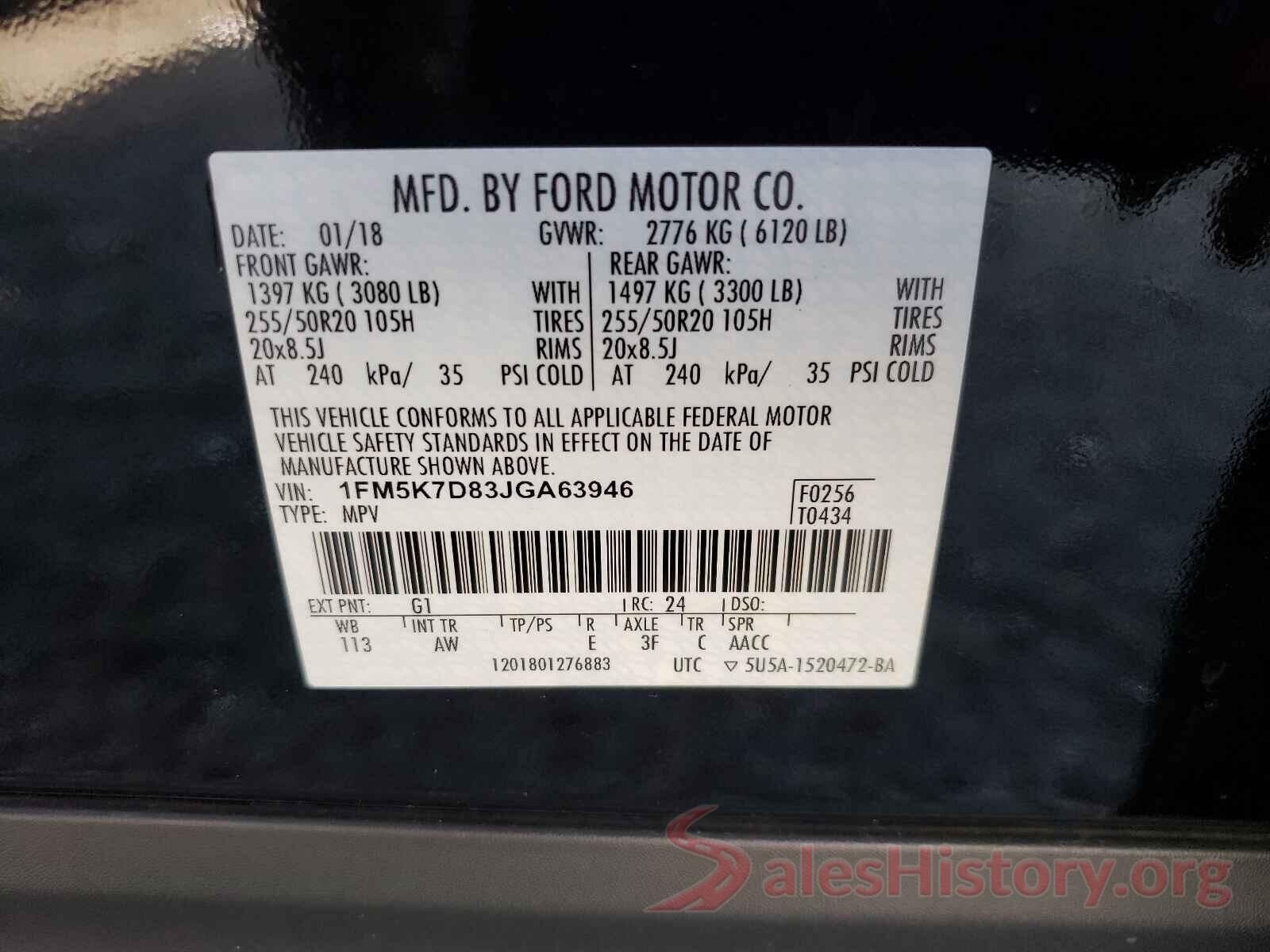 1FM5K7D83JGA63946 2018 FORD EXPLORER