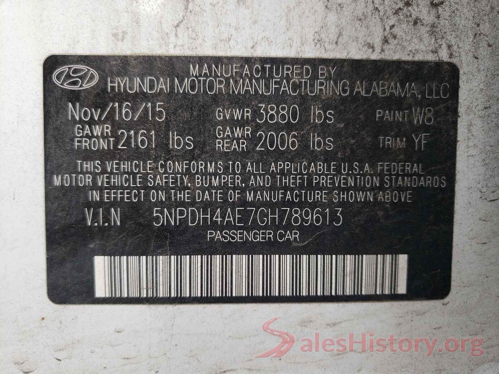 5NPDH4AE7GH789613 2016 HYUNDAI ELANTRA