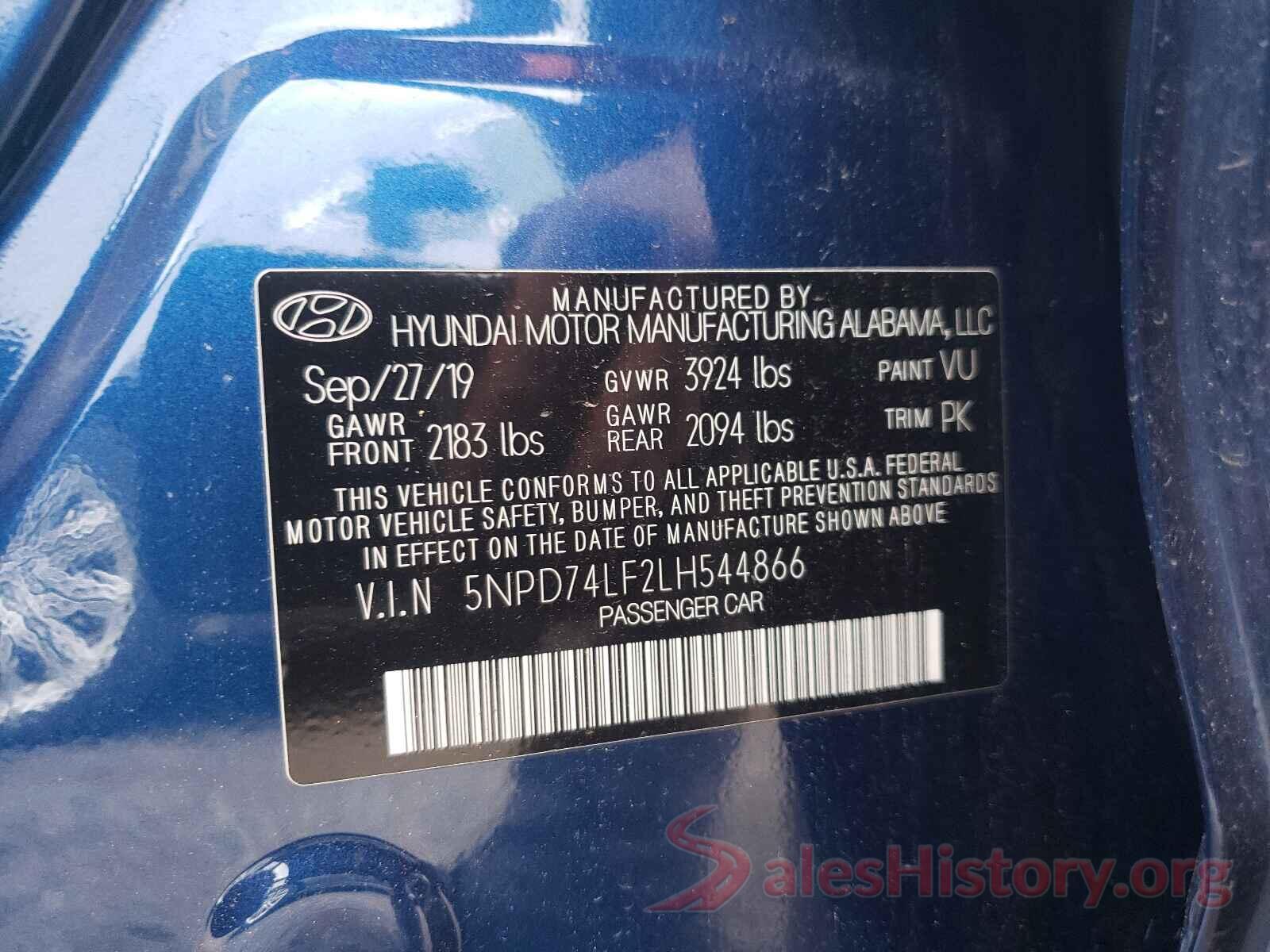 5NPD74LF2LH544866 2020 HYUNDAI ELANTRA