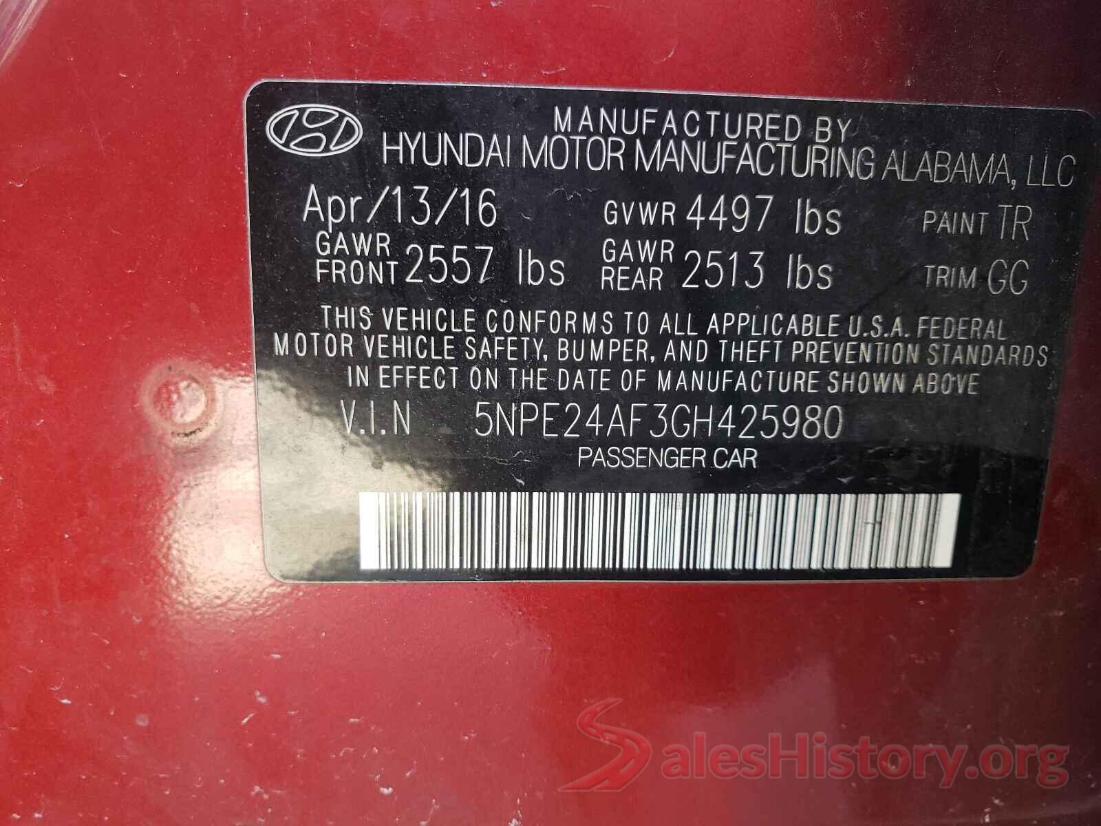 5NPE24AF3GH425980 2016 HYUNDAI SONATA