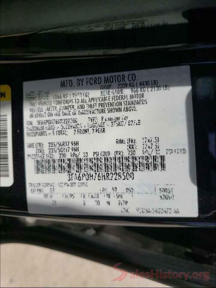 3FA6P0H76HR228500 2017 FORD FUSION