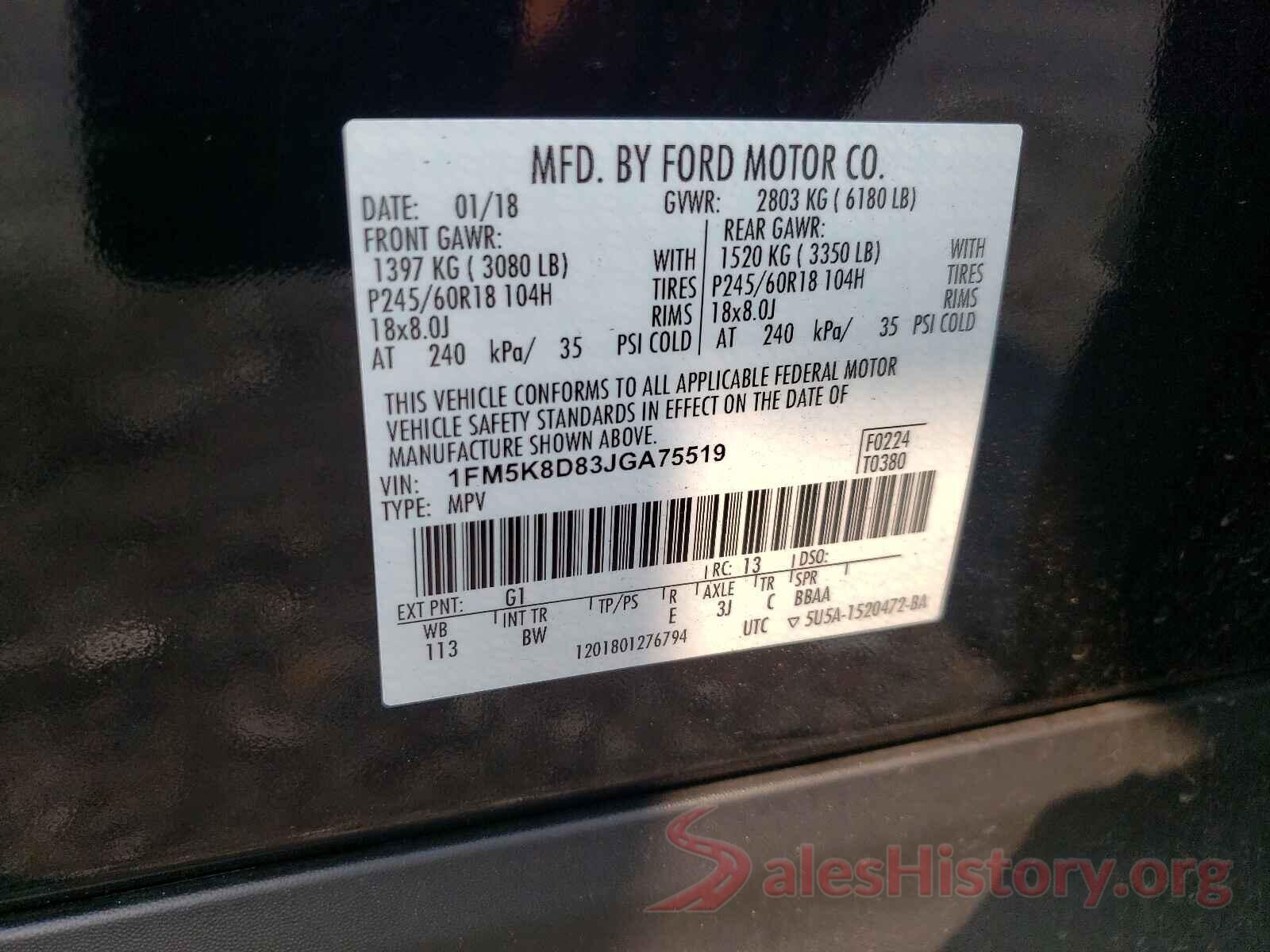 1FM5K8D83JGA75519 2018 FORD EXPLORER