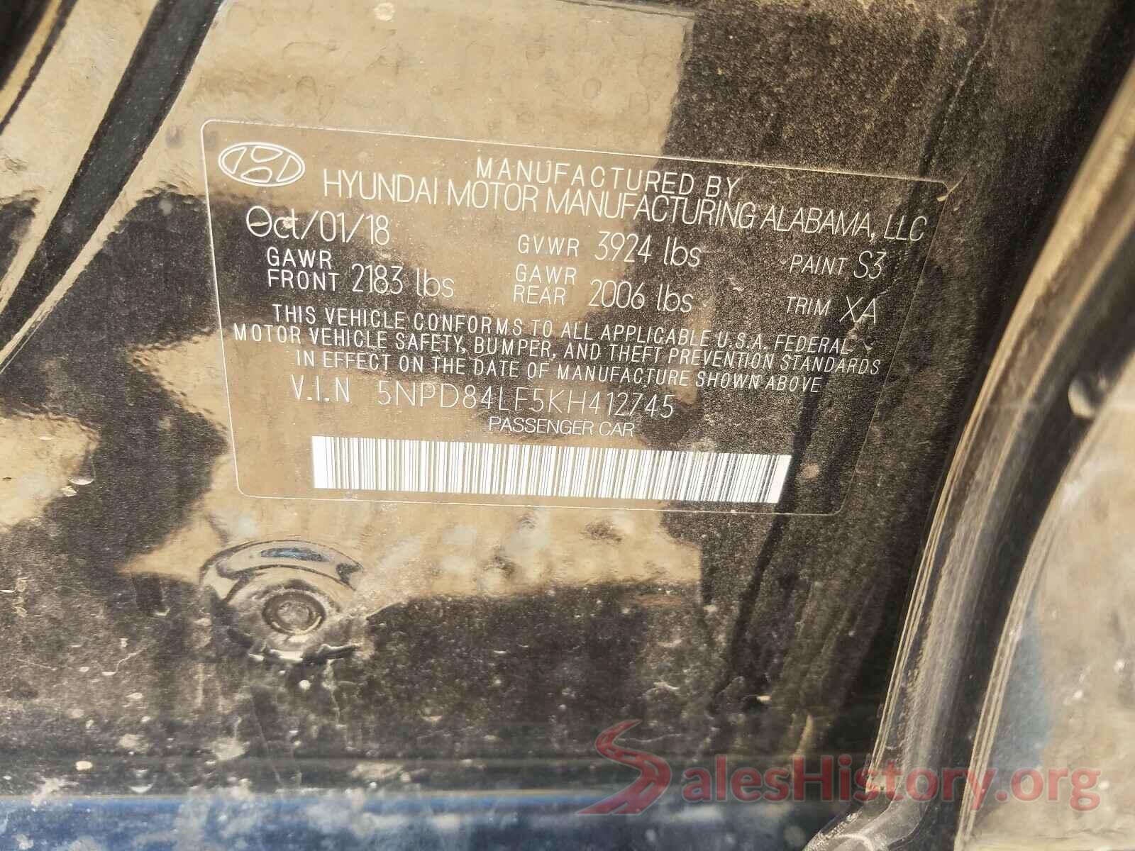 5NPD84LF5KH412745 2019 HYUNDAI ELANTRA