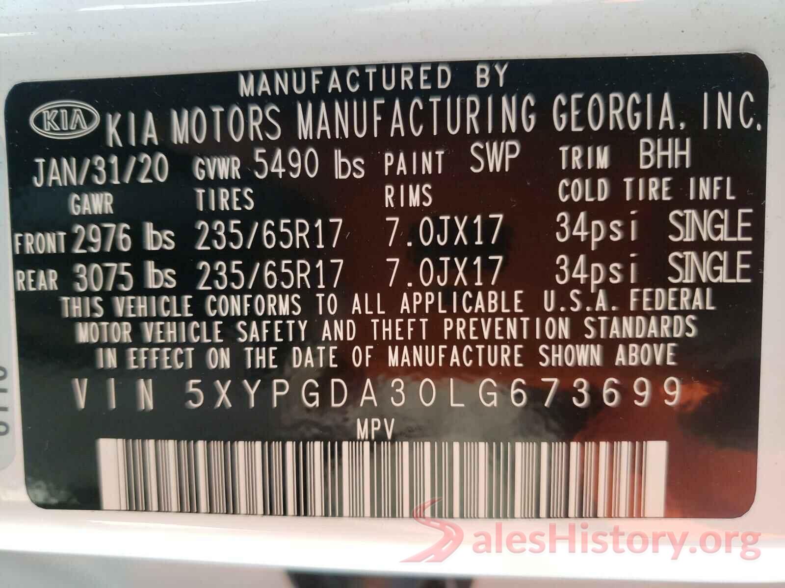 5XYPGDA30LG673699 2020 KIA SORENTO