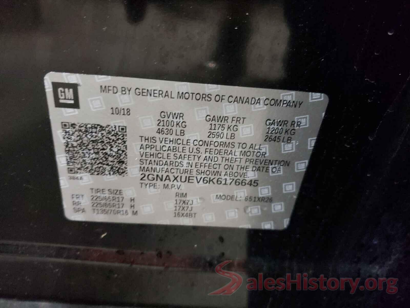 2GNAXUEV6K6176645 2019 CHEVROLET EQUINOX