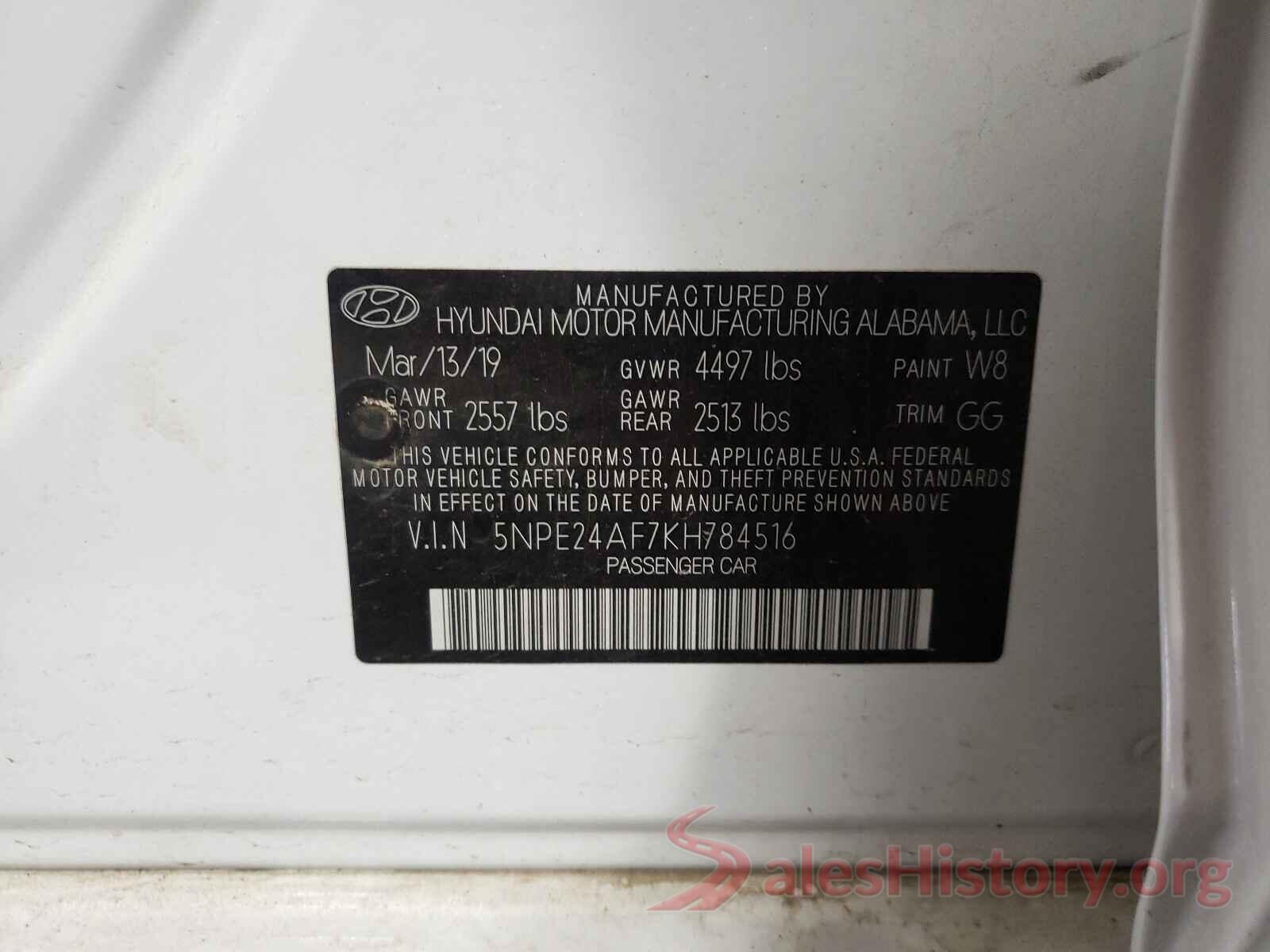 5NPE24AF7KH784516 2019 HYUNDAI SONATA