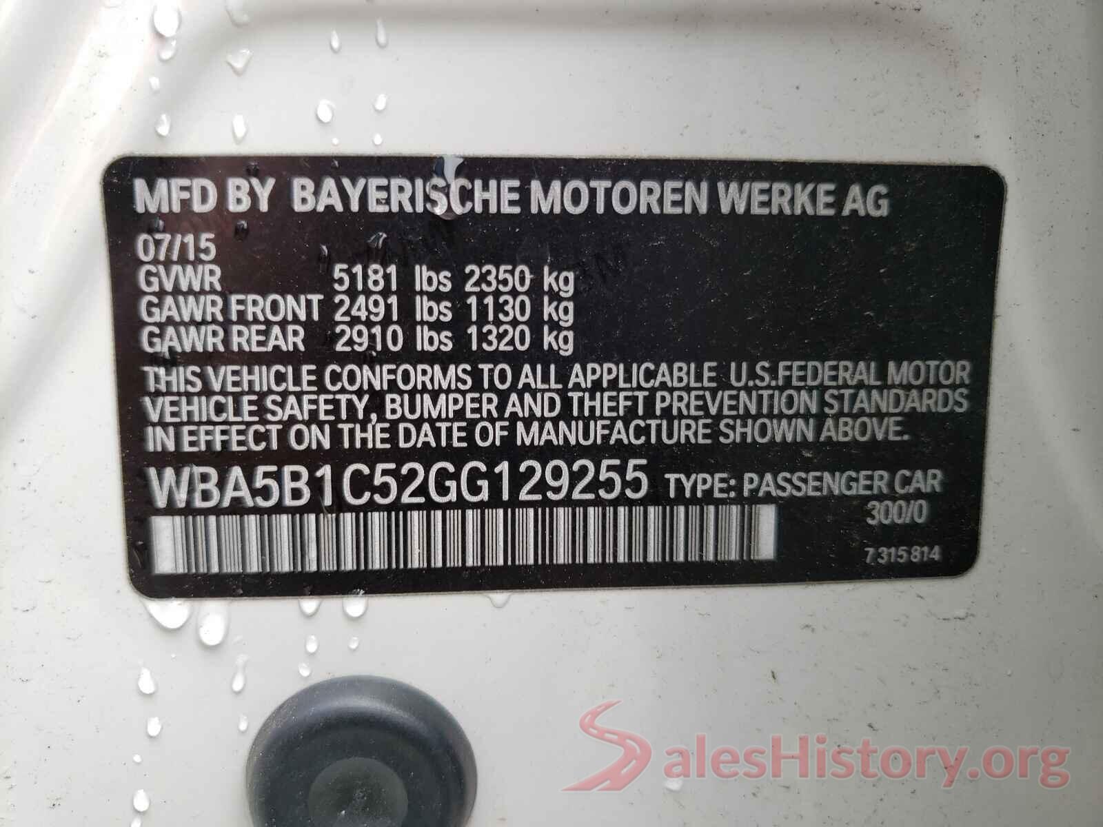 WBA5B1C52GG129255 2016 BMW 5 SERIES