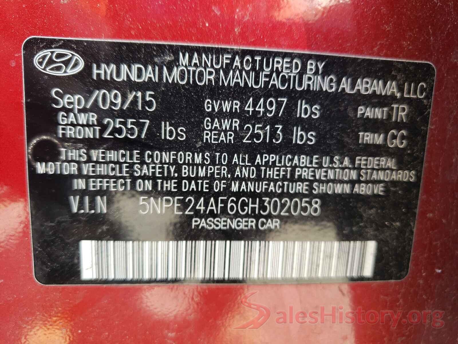 5NPE24AF6GH302058 2016 HYUNDAI SONATA