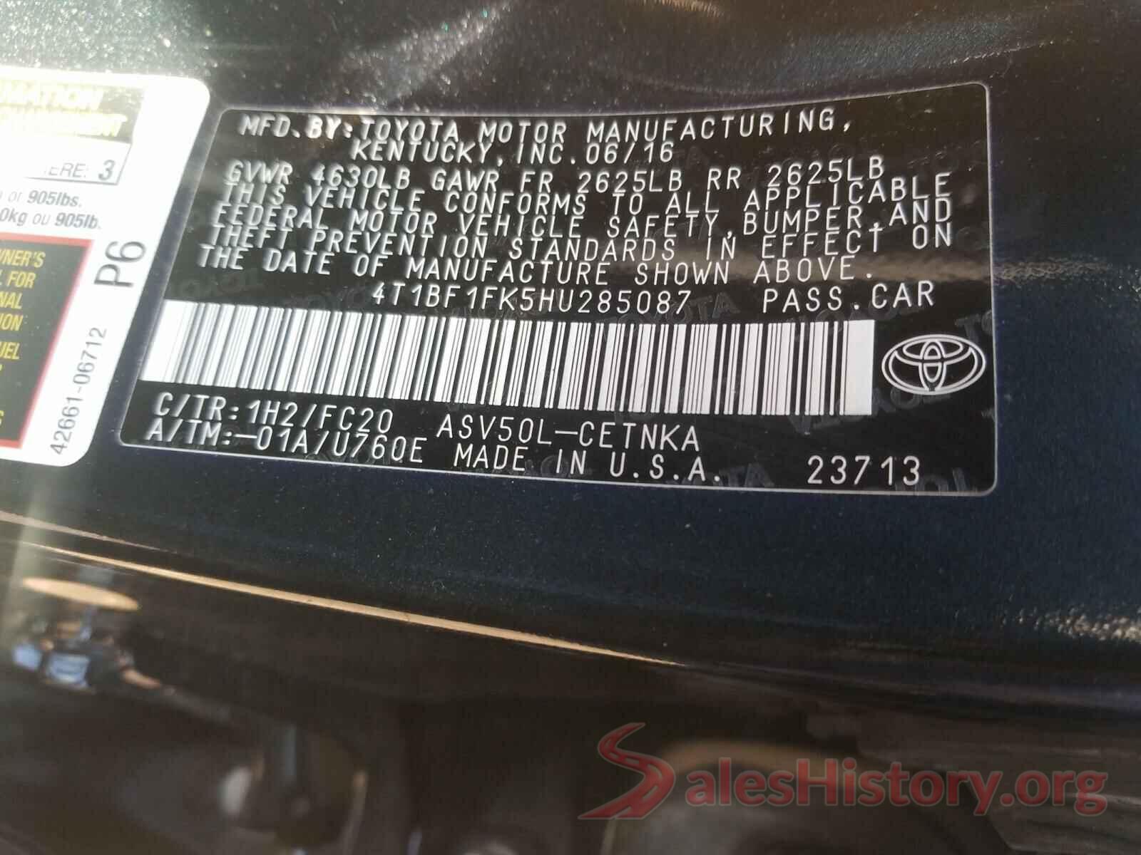 4T1BF1FK5HU285087 2017 TOYOTA CAMRY