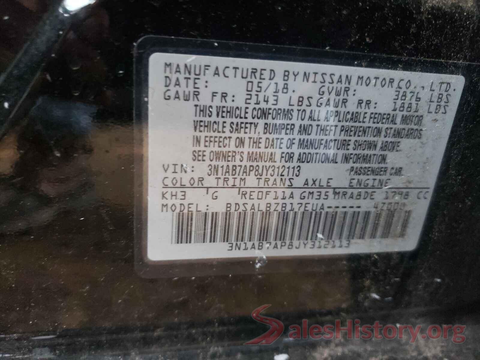 3N1AB7AP8JY312113 2018 NISSAN SENTRA