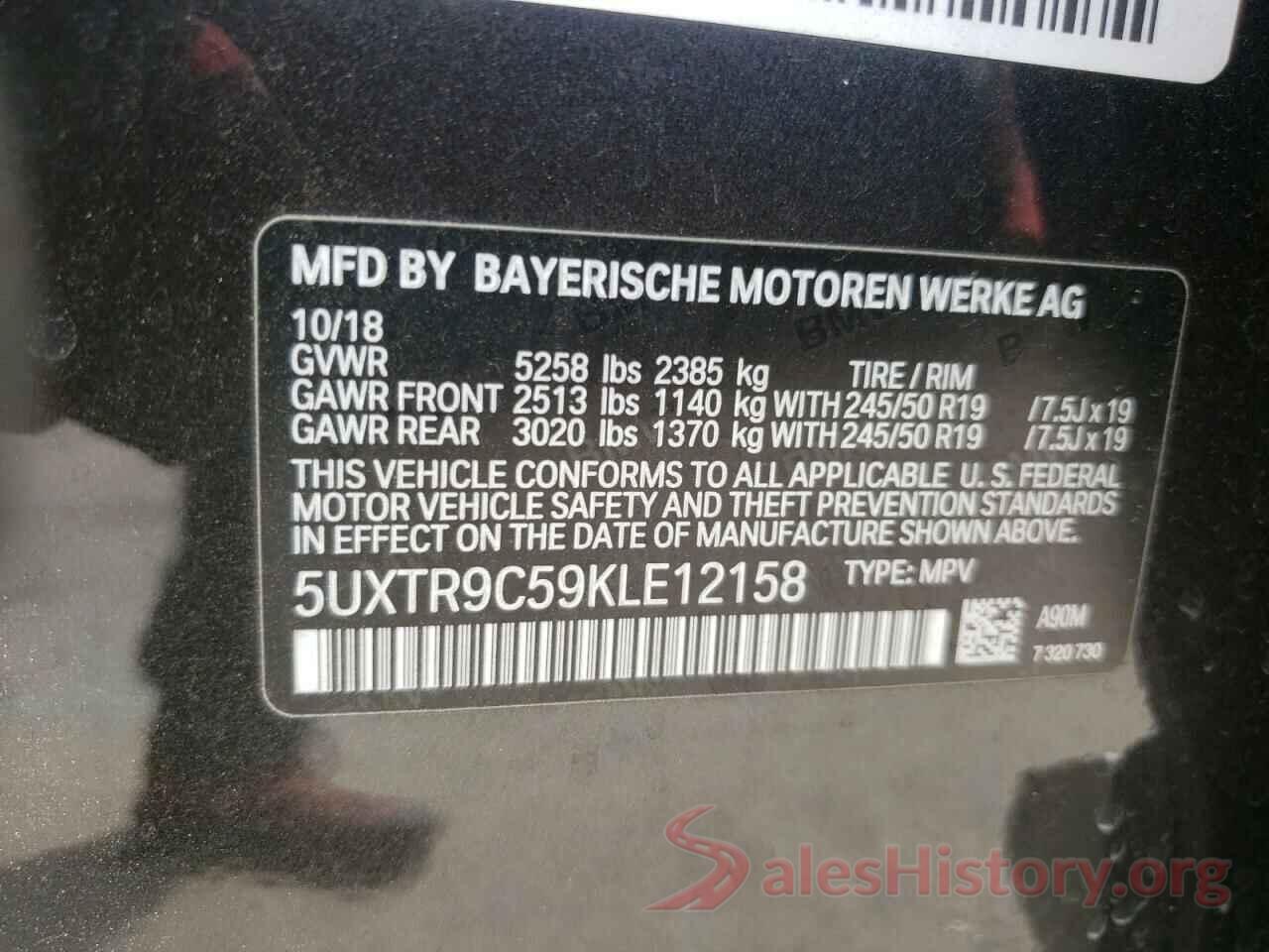 5UXTR9C59KLE12158 2019 BMW X3