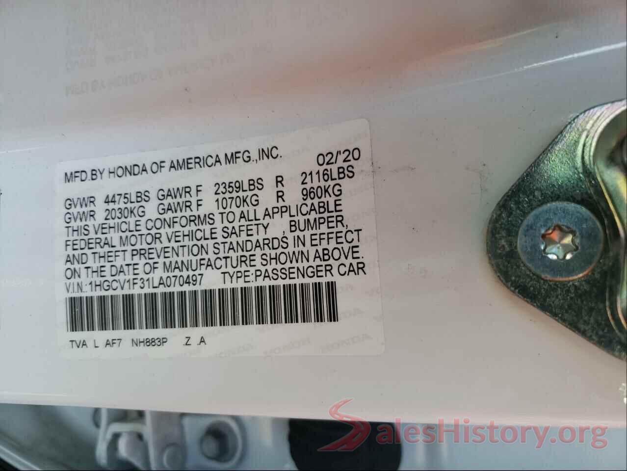 1HGCV1F31LA070497 2020 HONDA ACCORD