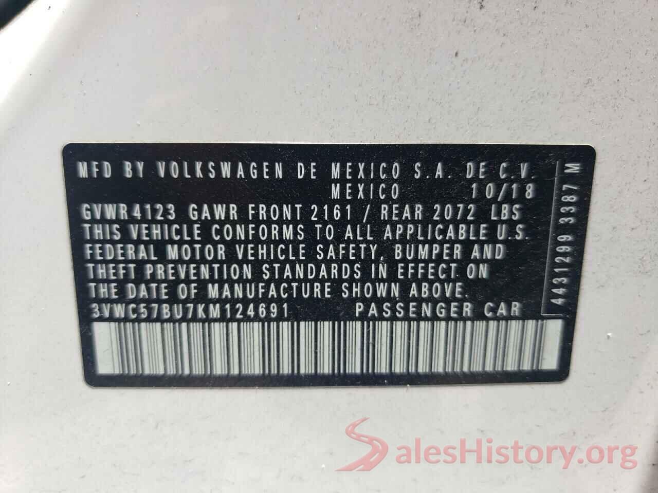 3VWC57BU7KM124691 2019 VOLKSWAGEN JETTA