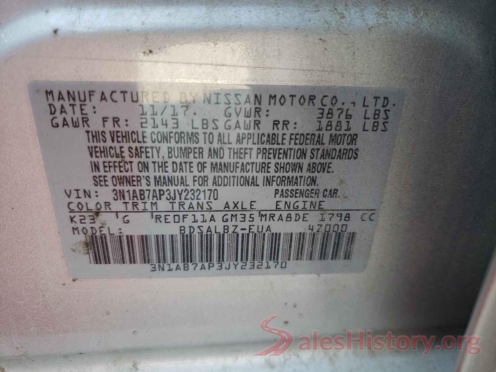 3N1AB7AP3JY232170 2018 NISSAN SENTRA