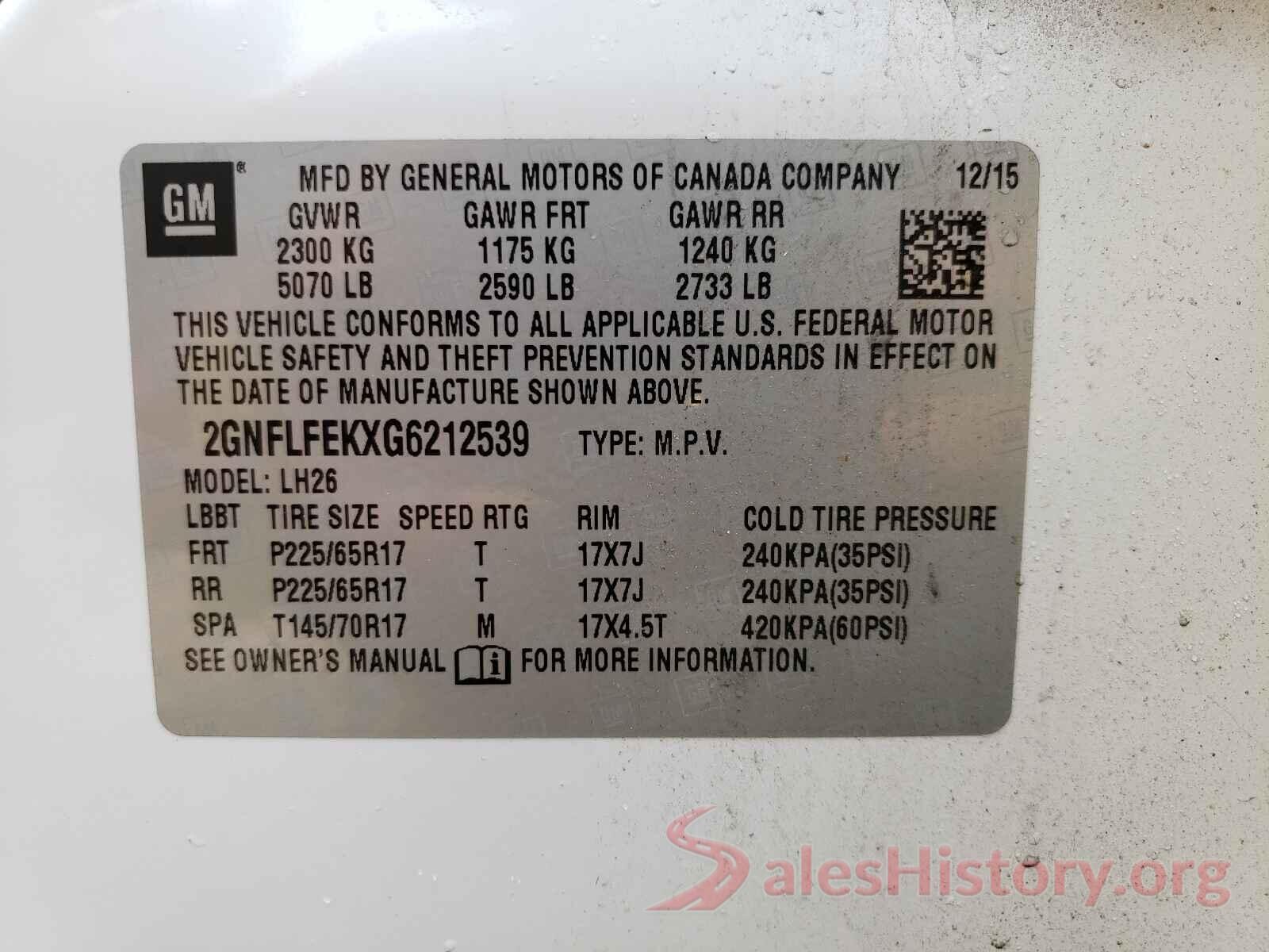 2GNFLFEKXG6212539 2016 CHEVROLET EQUINOX