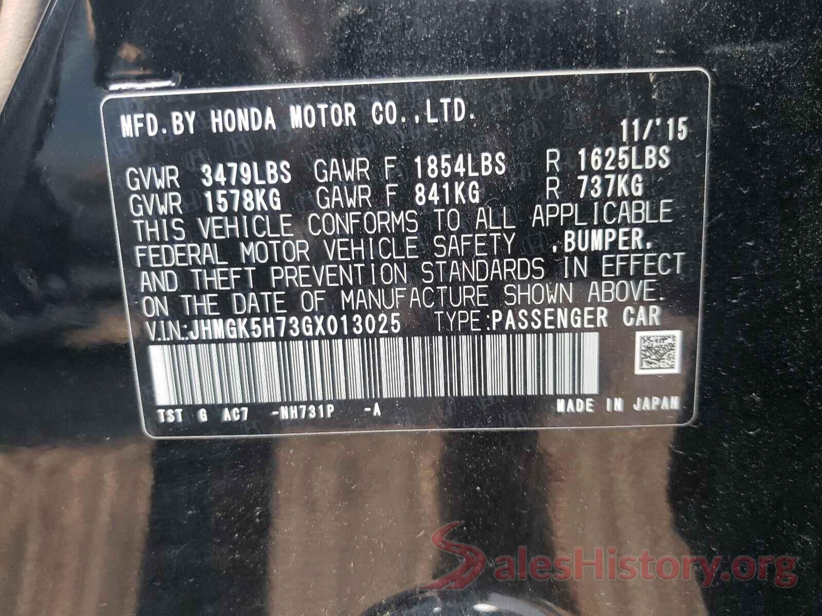 JHMGK5H73GX013025 2016 HONDA FIT