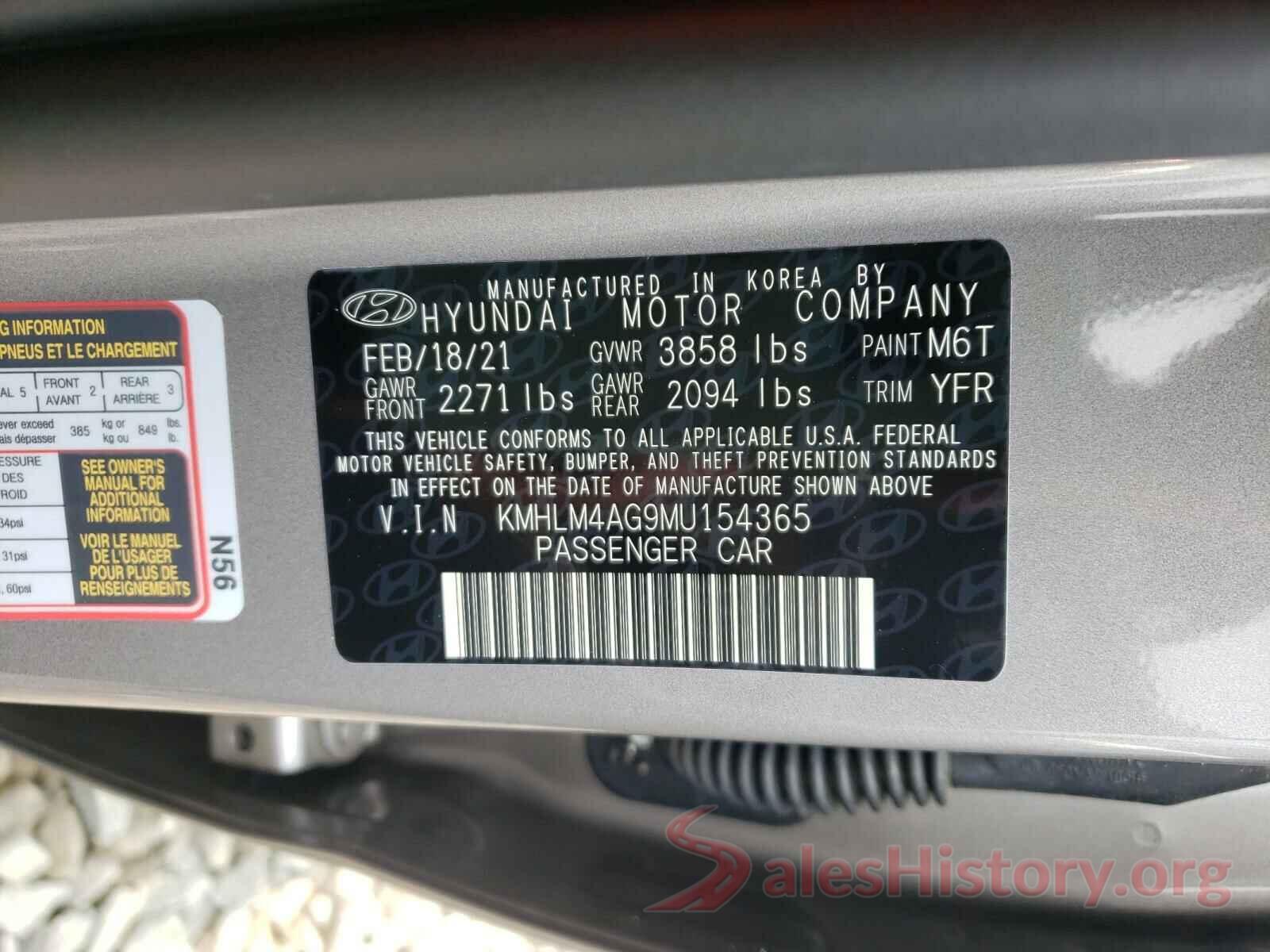 KMHLM4AG9MU154365 2021 HYUNDAI ELANTRA