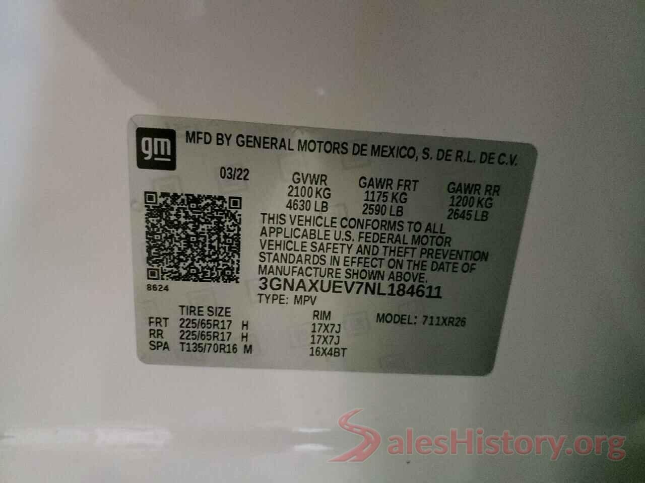 3GNAXUEV7NL184611 2022 CHEVROLET EQUINOX