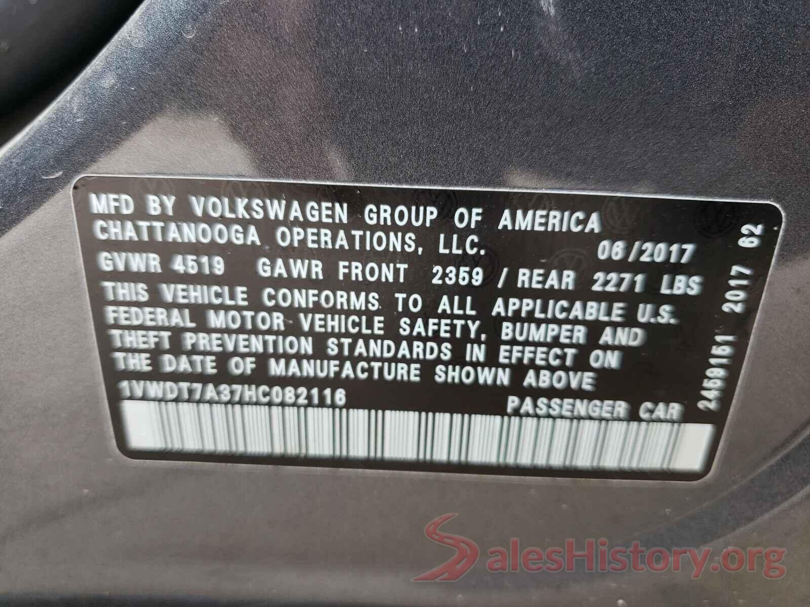 1VWDT7A37HC082116 2017 VOLKSWAGEN PASSAT