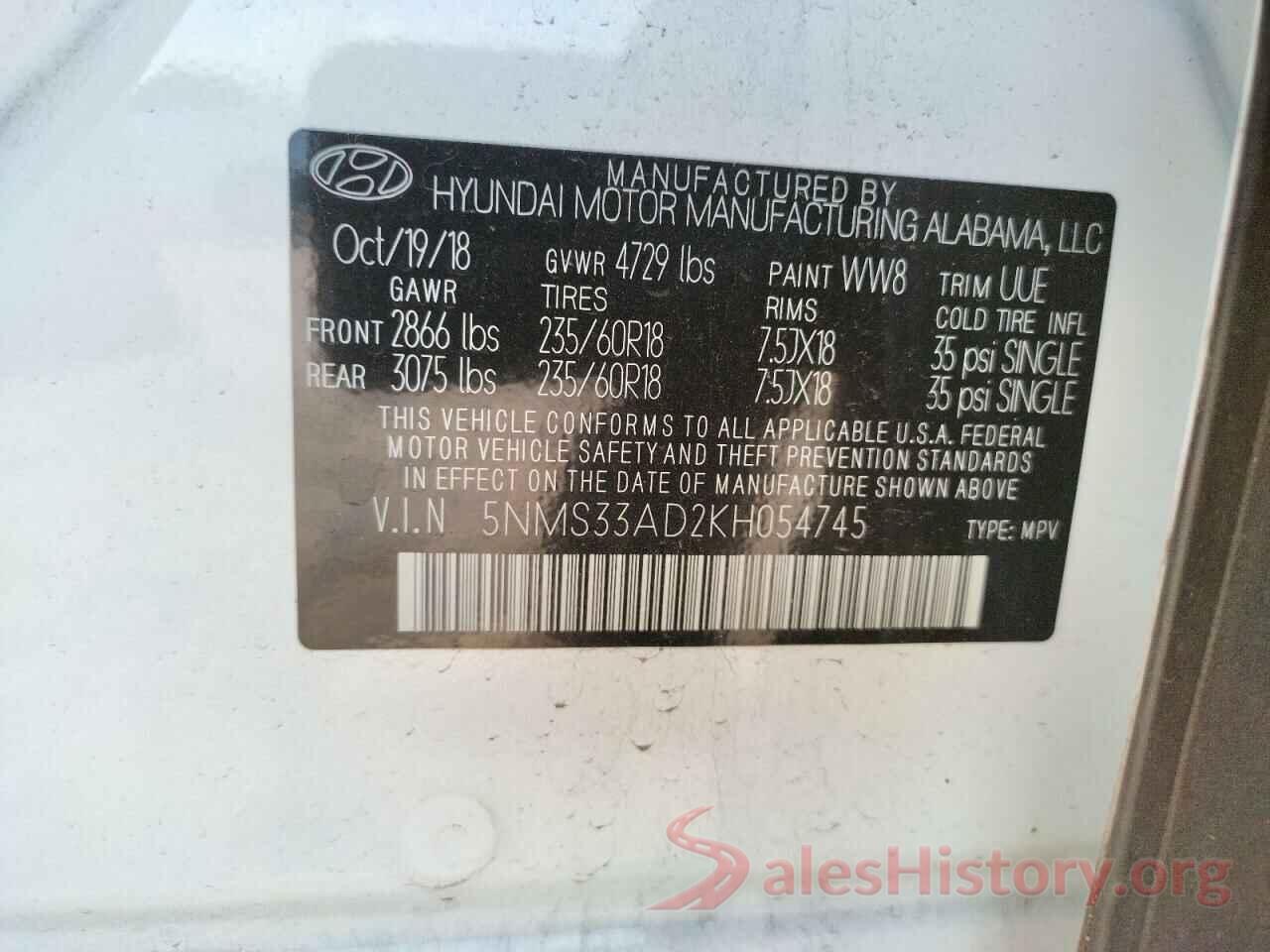 5NMS33AD2KH054745 2019 HYUNDAI SANTA FE