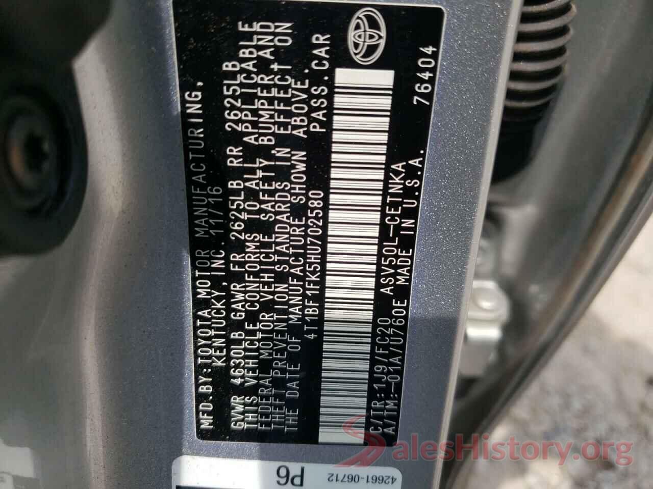 4T1BF1FK5HU702580 2017 TOYOTA CAMRY