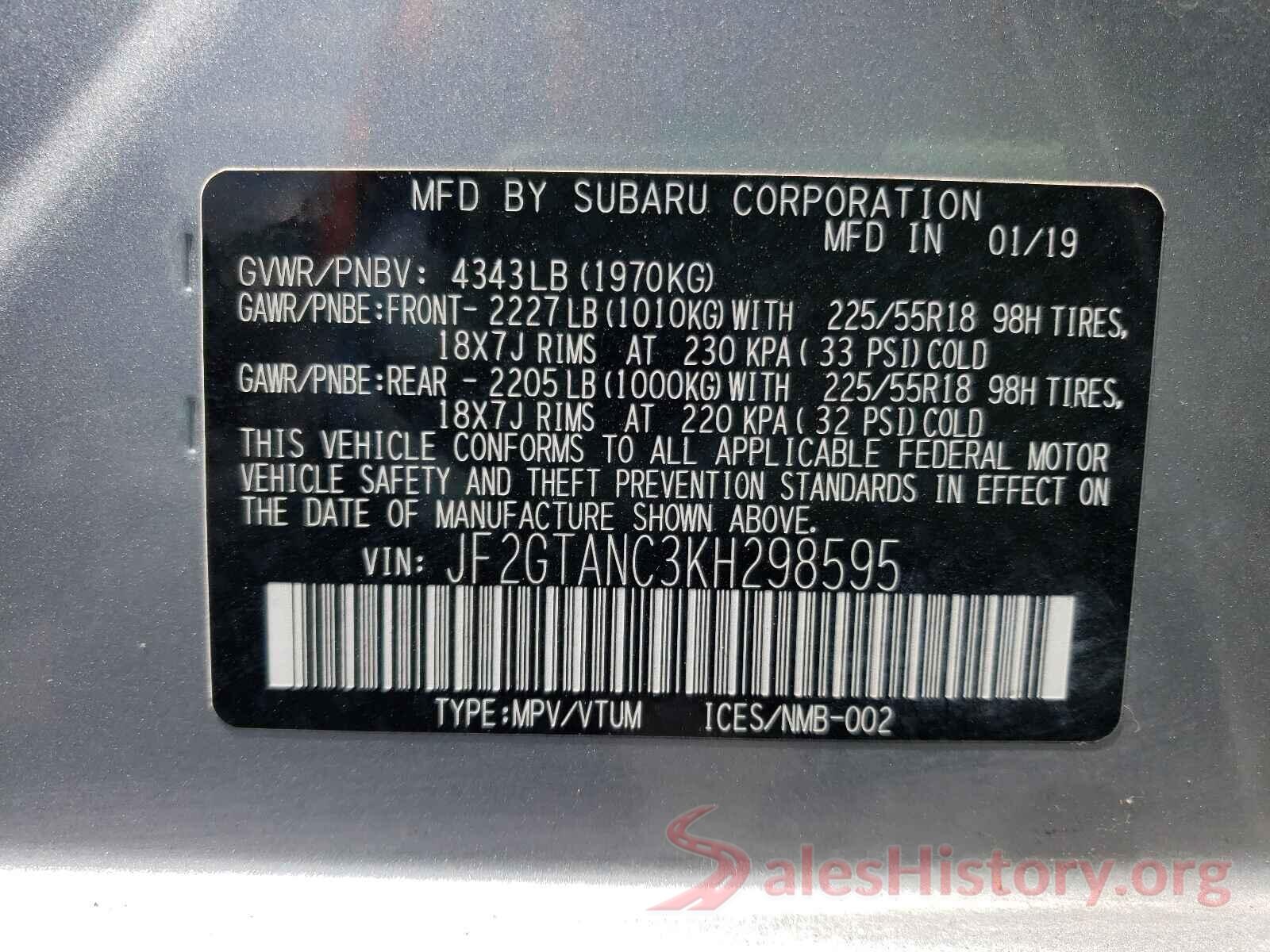 JF2GTANC3KH298595 2019 SUBARU CROSSTREK