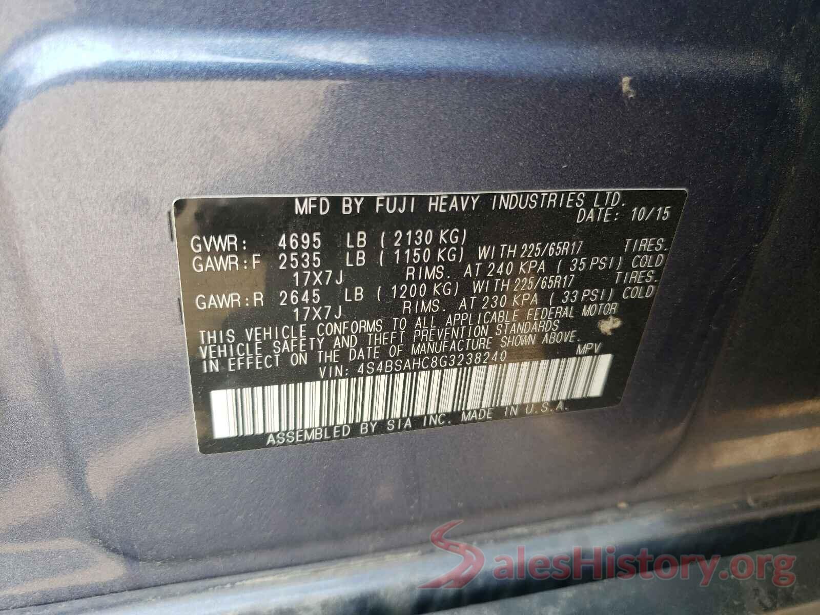 4S4BSAHC8G3238240 2016 SUBARU OUTBACK