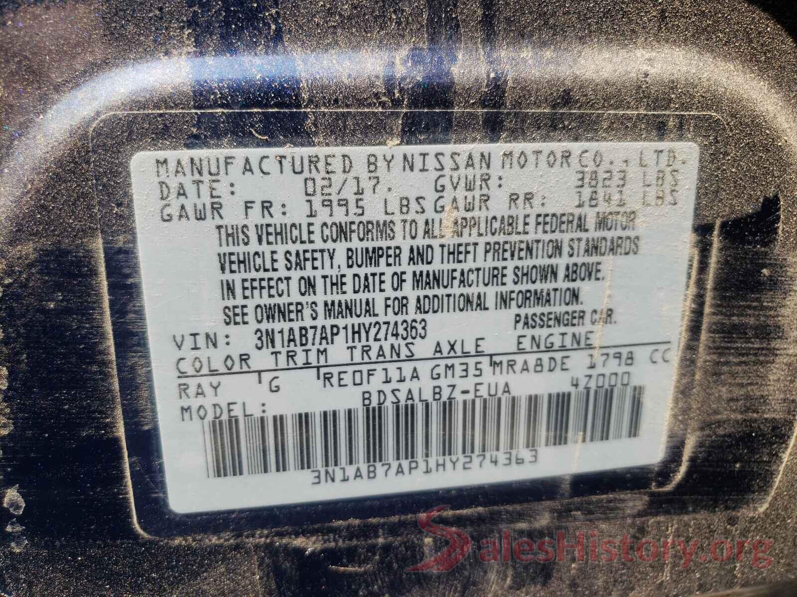 3N1AB7AP1HY274363 2017 NISSAN SENTRA