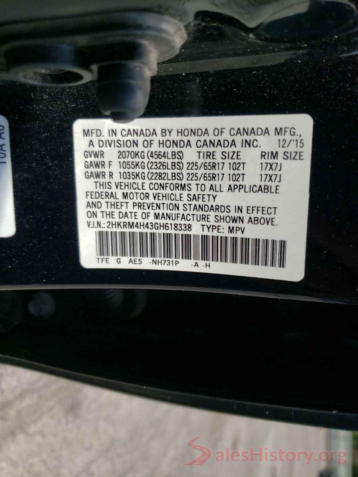 2HKRM4H43GH618338 2016 HONDA CRV