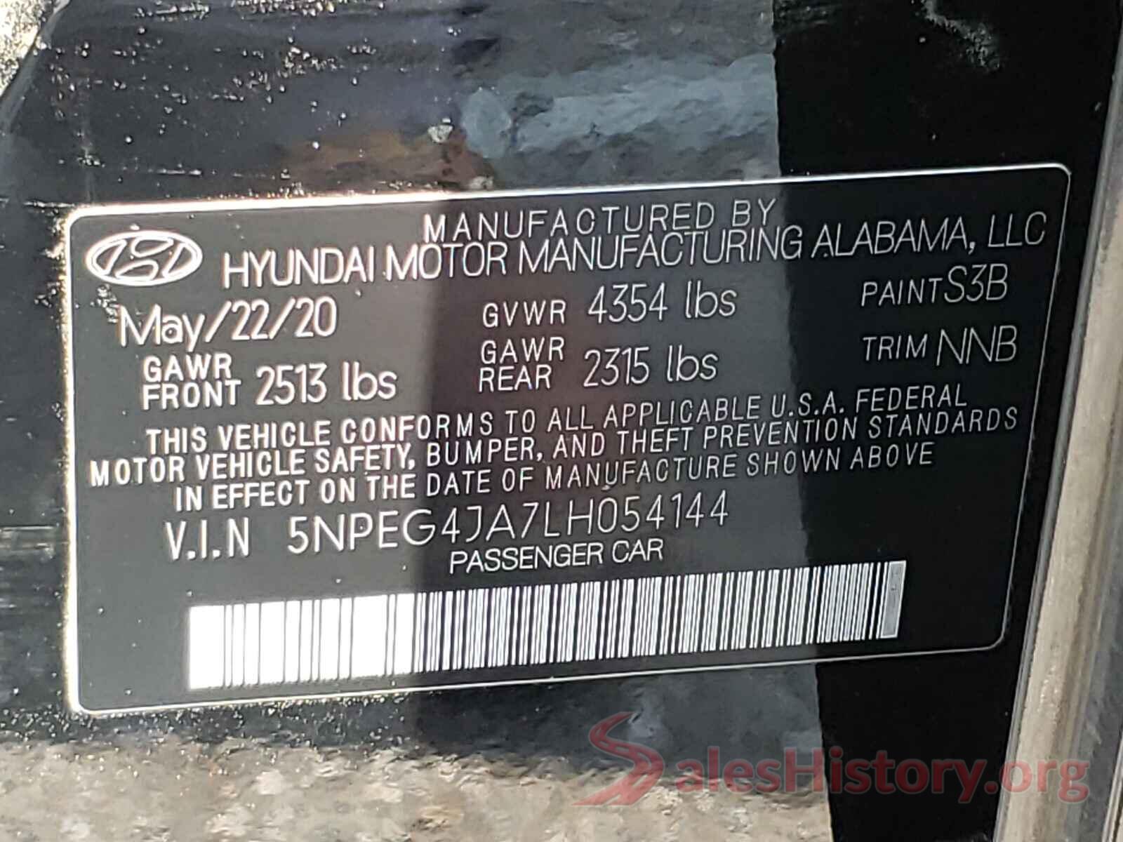 5NPEG4JA7LH054144 2020 HYUNDAI SONATA