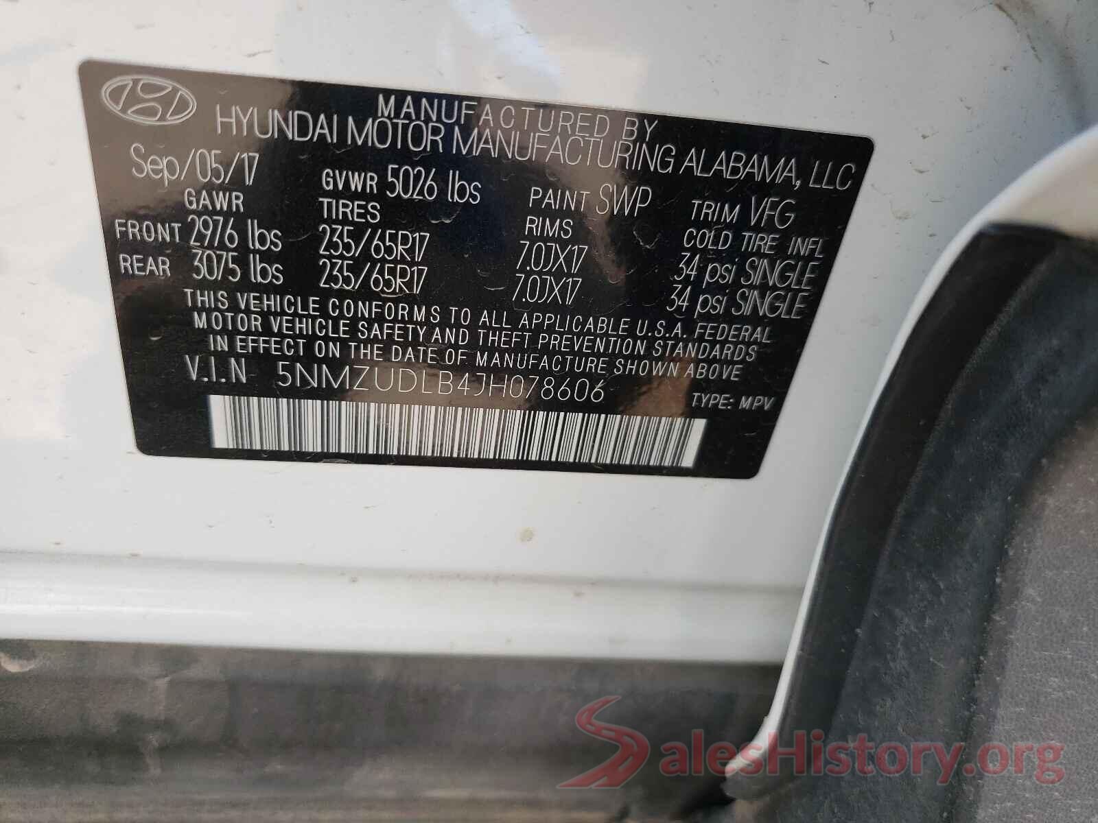 5NMZUDLB4JH078606 2018 HYUNDAI SANTA FE