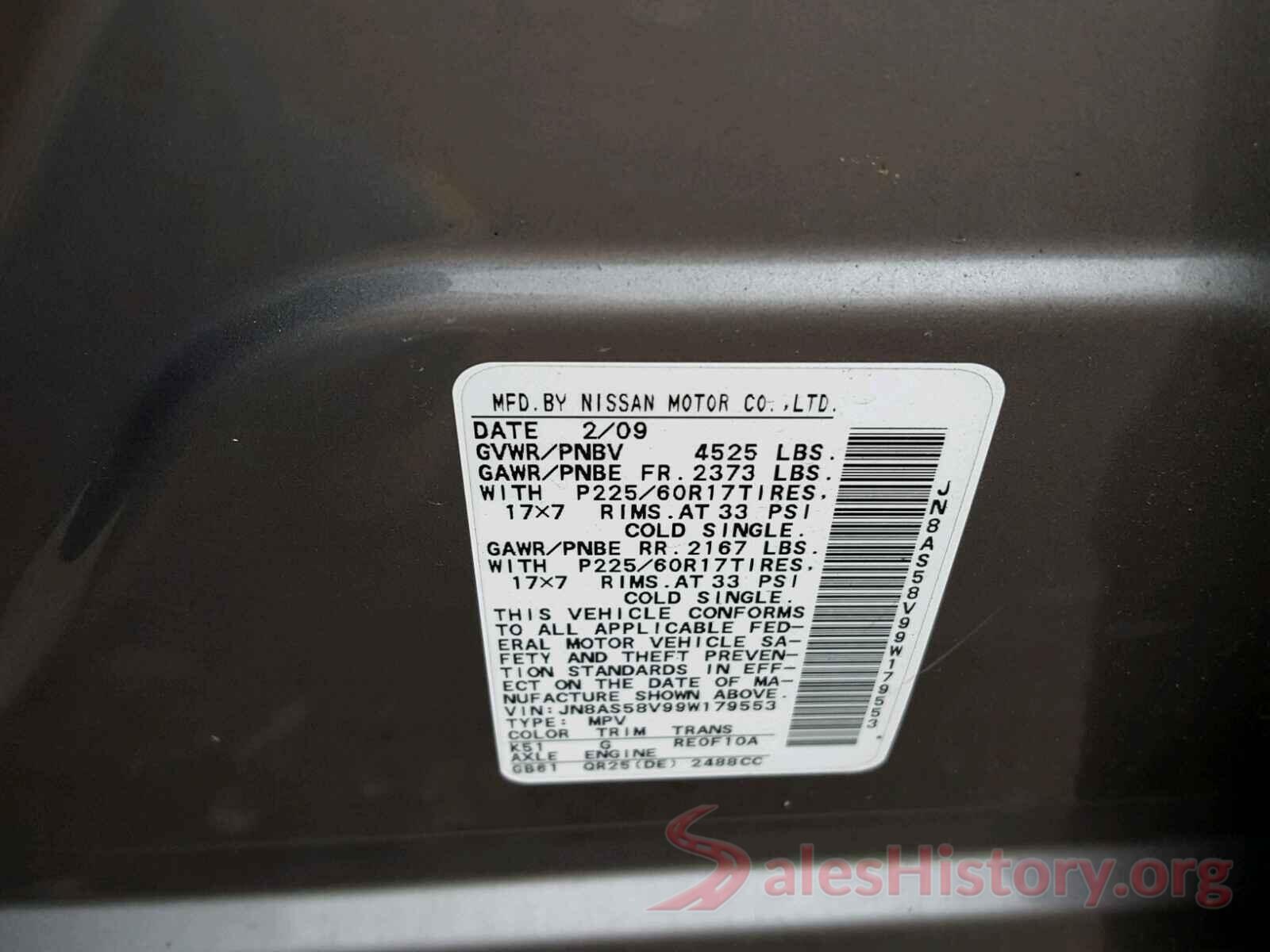 JN8AS58V99W179553 2009 NISSAN ROGUE S