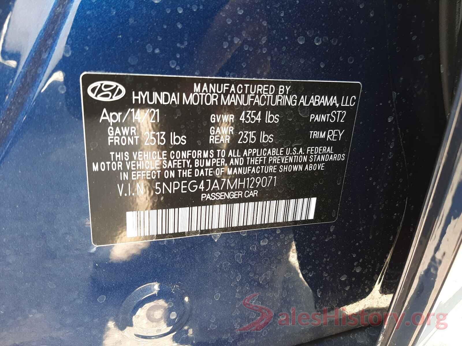 5NPEG4JA7MH129071 2021 HYUNDAI SONATA