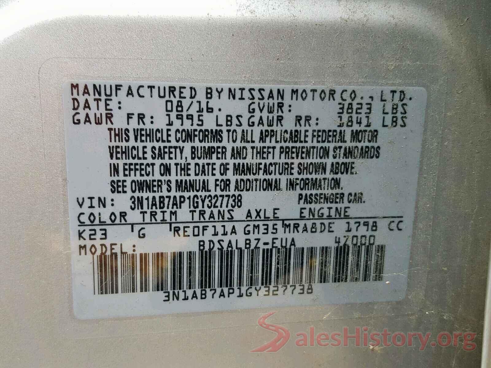 3N1AB7AP1GY327738 2016 NISSAN SENTRA