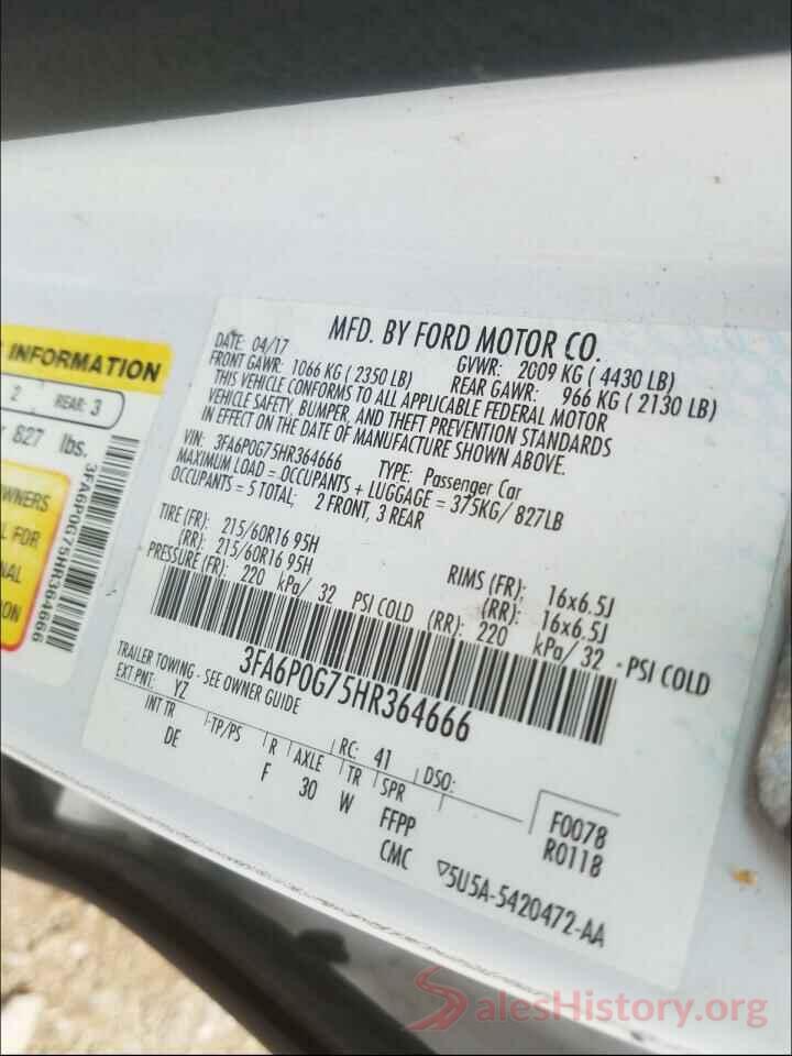 3FA6P0G75HR364666 2017 FORD FUSION