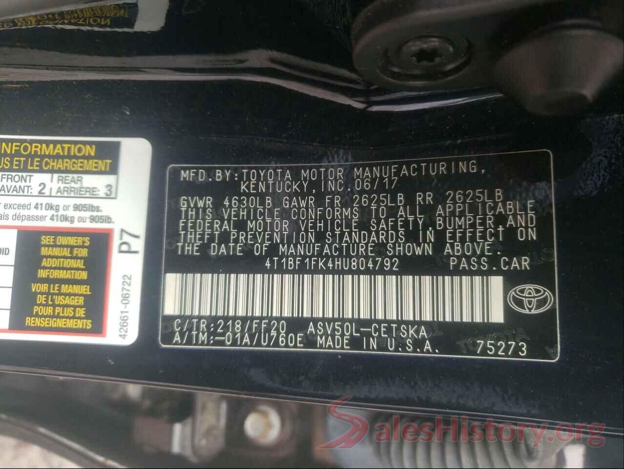 4T1BF1FK4HU804792 2017 TOYOTA CAMRY