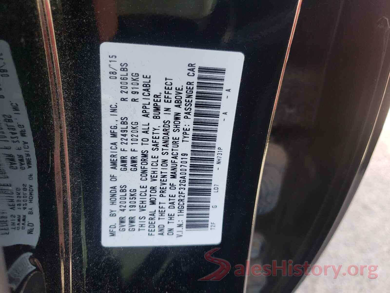 1HGCR2F32GA007019 2016 HONDA ACCORD