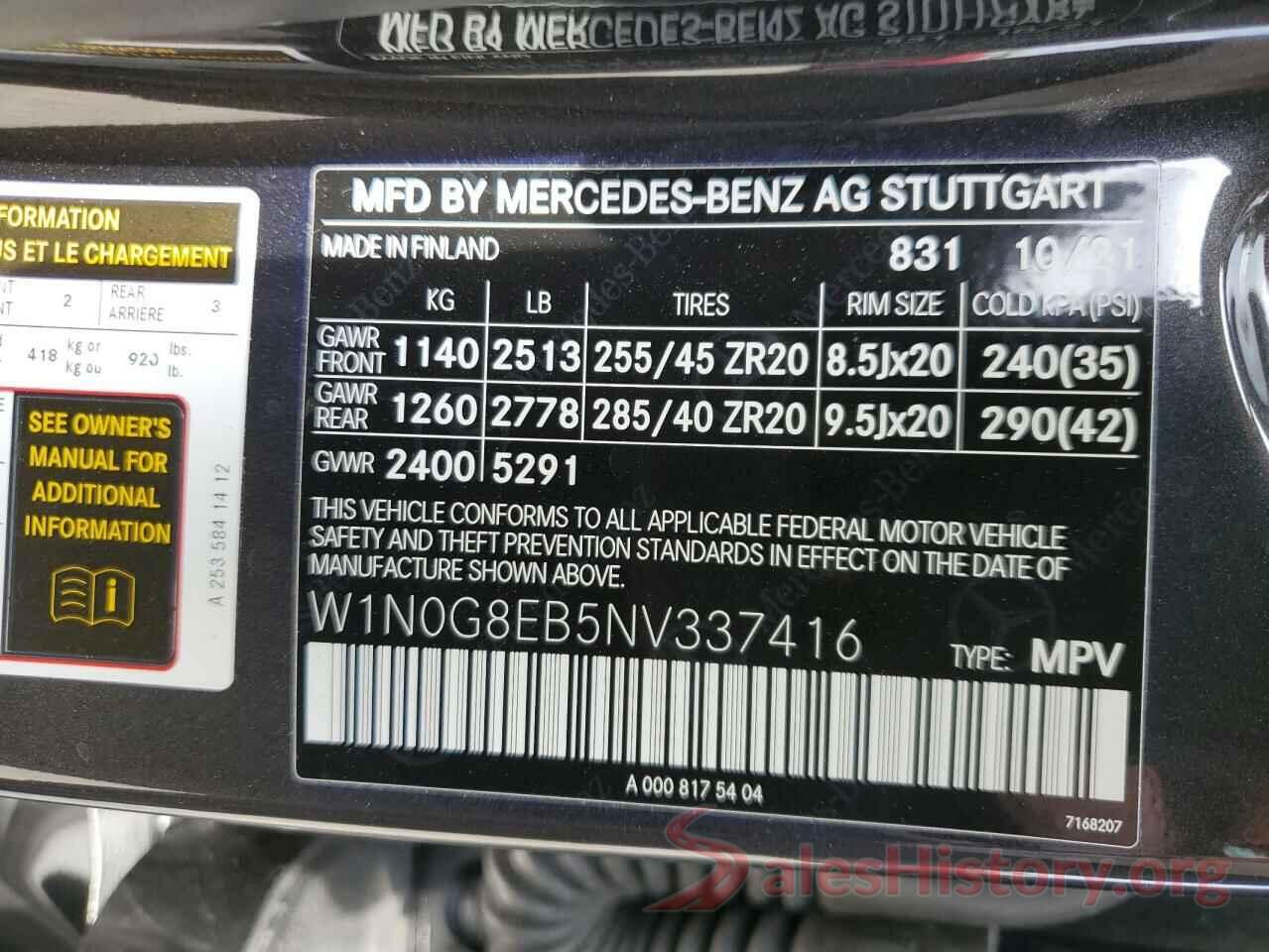 W1N0G8EB5NV337416 2022 MERCEDES-BENZ GLC-CLASS