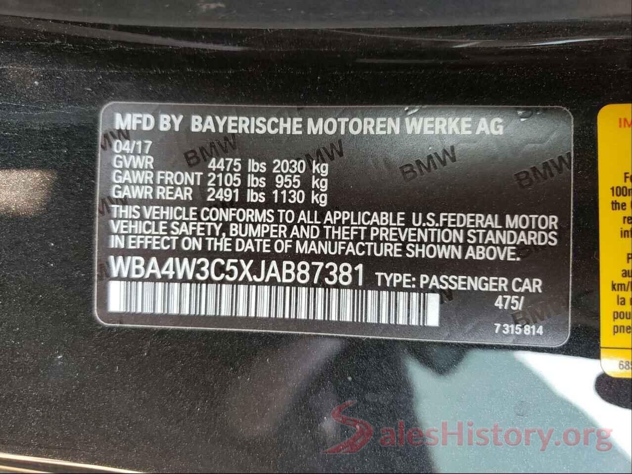 WBA4W3C5XJAB87381 2018 BMW 4 SERIES